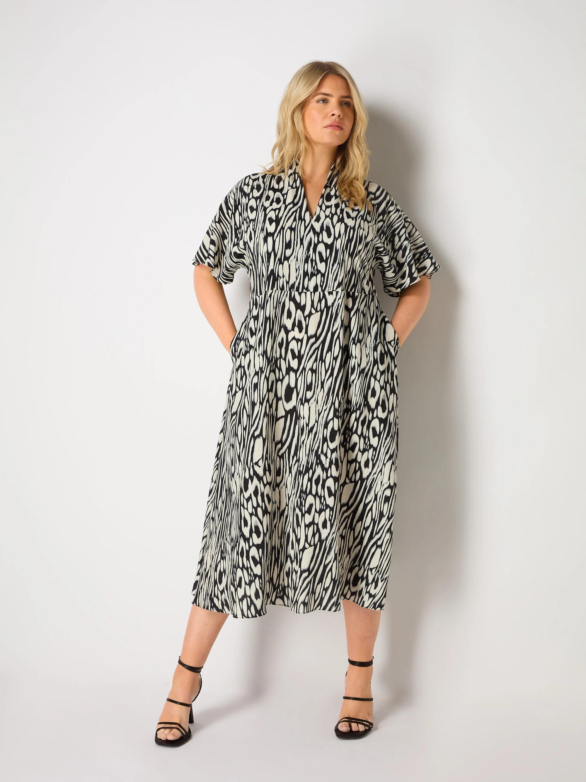 Abstract Leopard V-Neck Midi Dress - Image 5