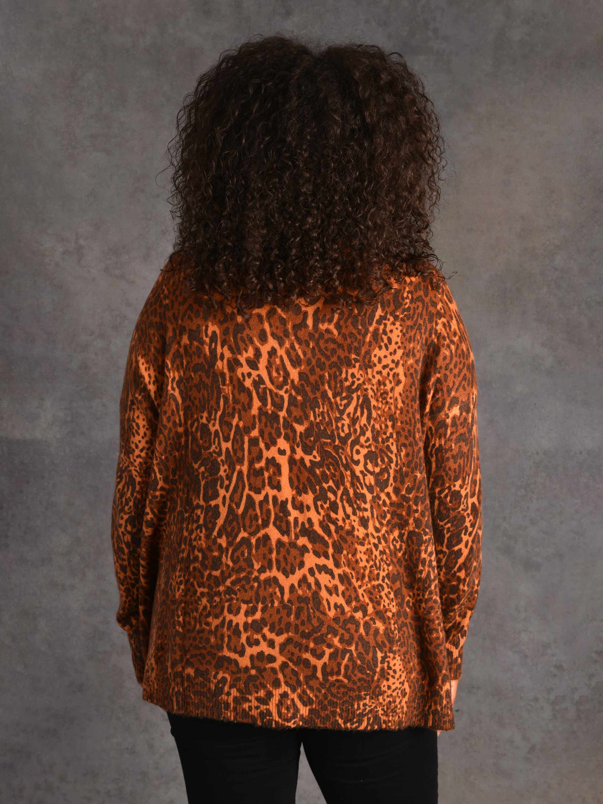 Animal Print Relaxed V-Neck Knitted Jumper - Image 3