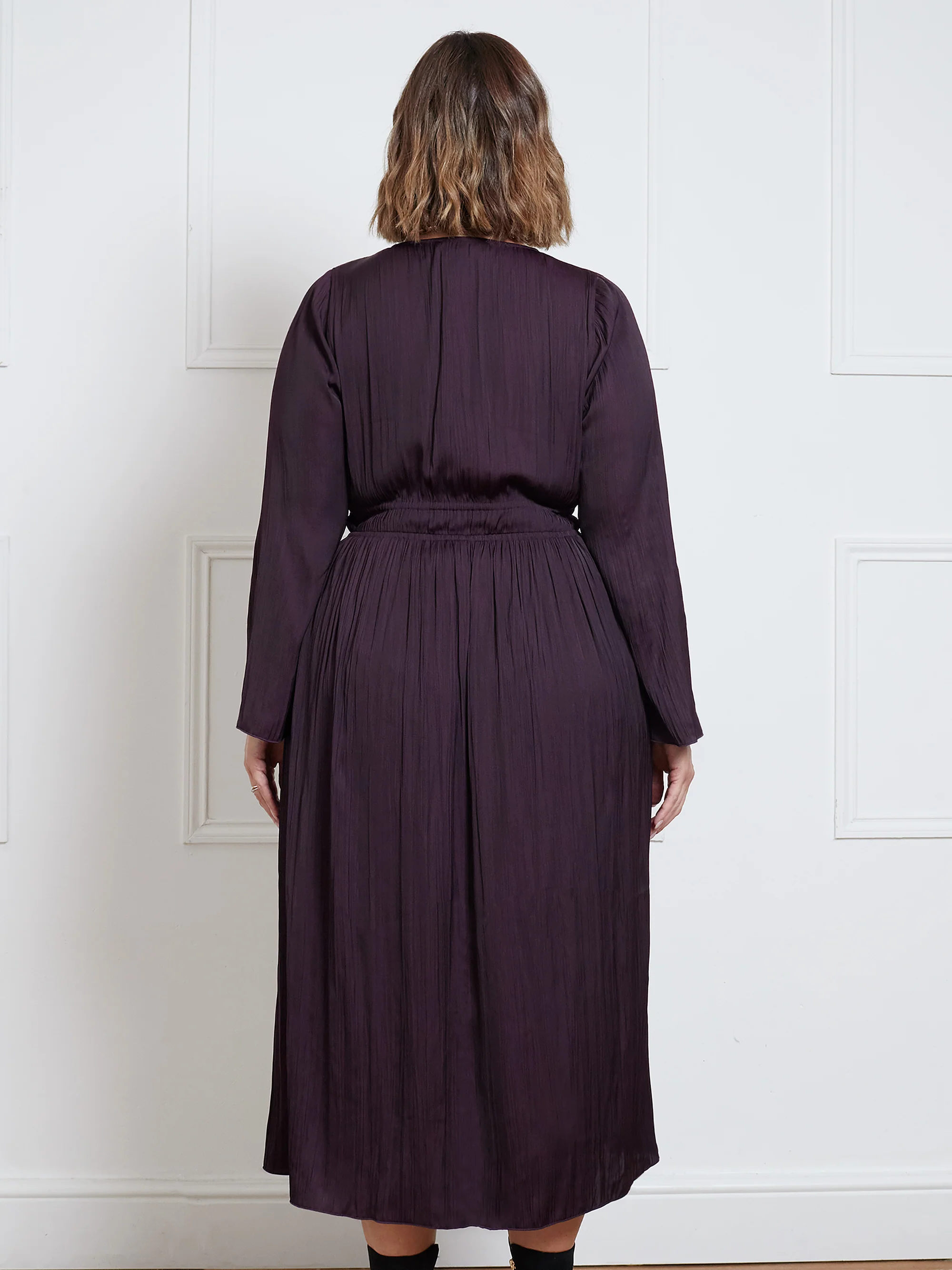 Aubergine Pleated Midi Dress - Image 3