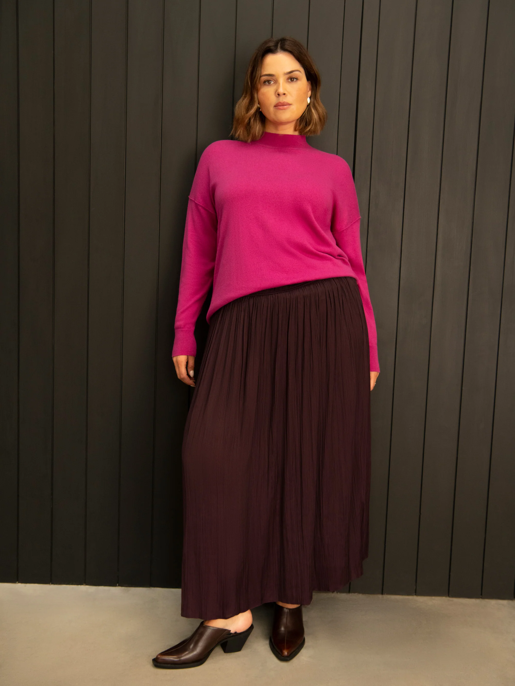 Aubergine Pleated Midi Skirt - Image 4