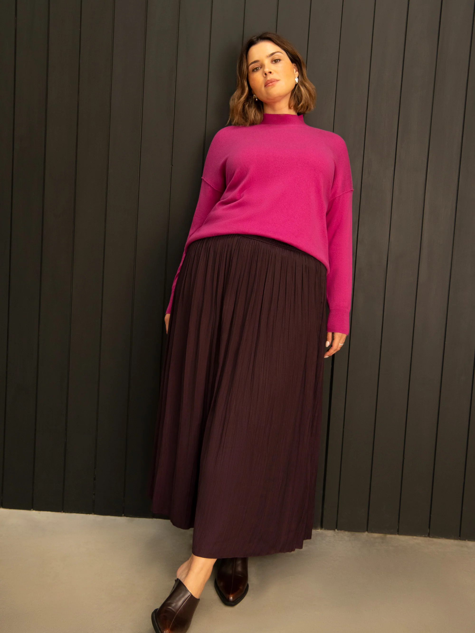 Aubergine Pleated Midi Skirt - Image 5