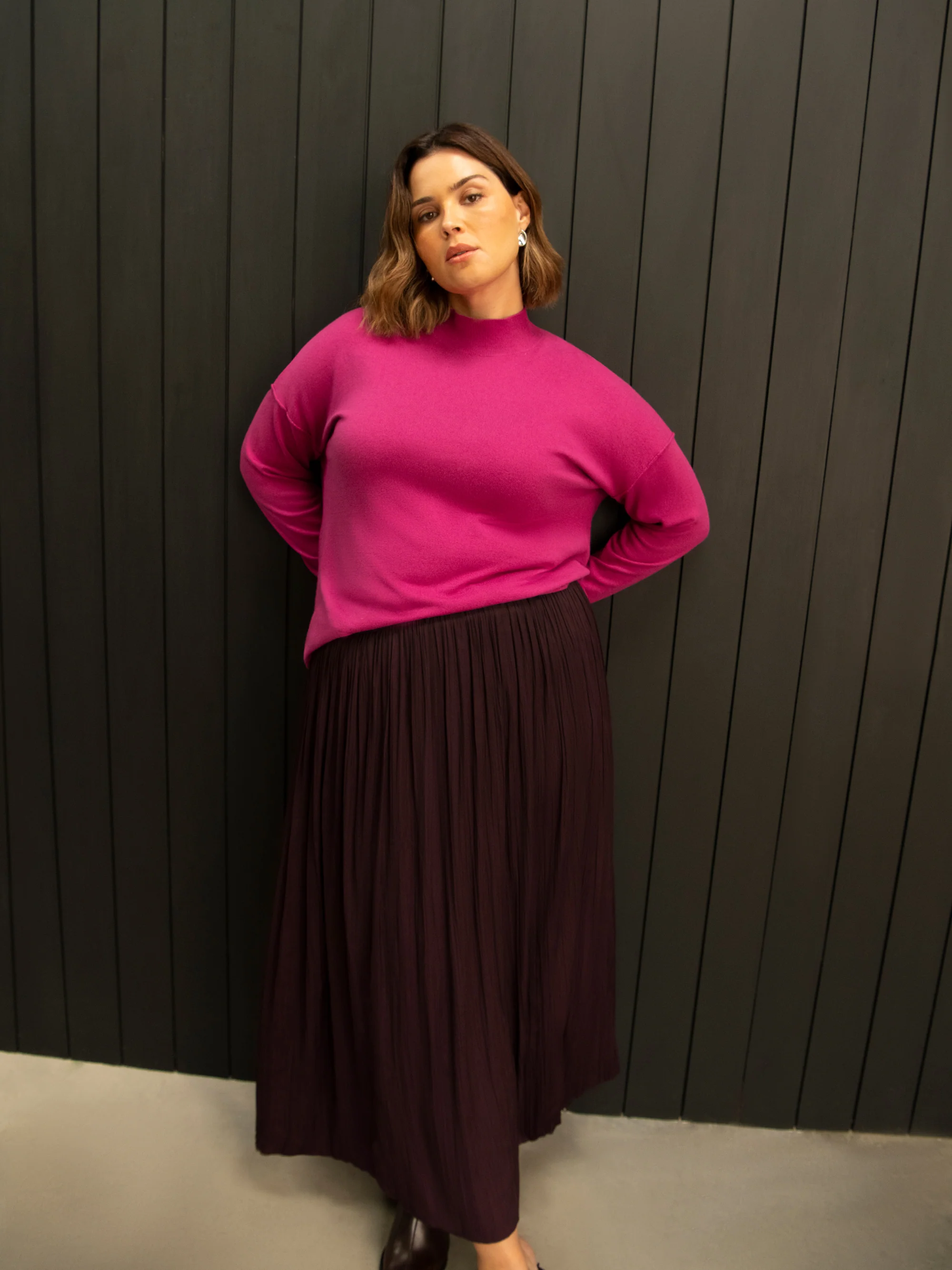 Aubergine Pleated Midi Skirt - Image 6