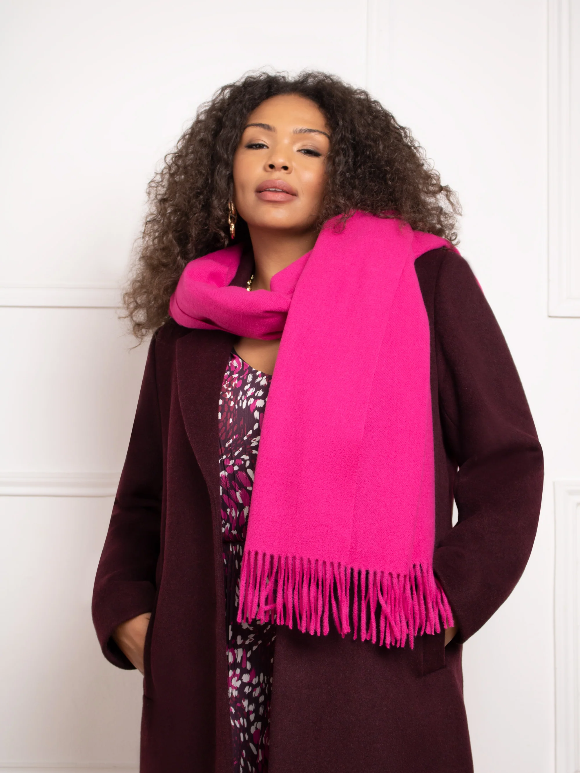 Aubergine Wool Blend Long Tailored Coat - Image 5