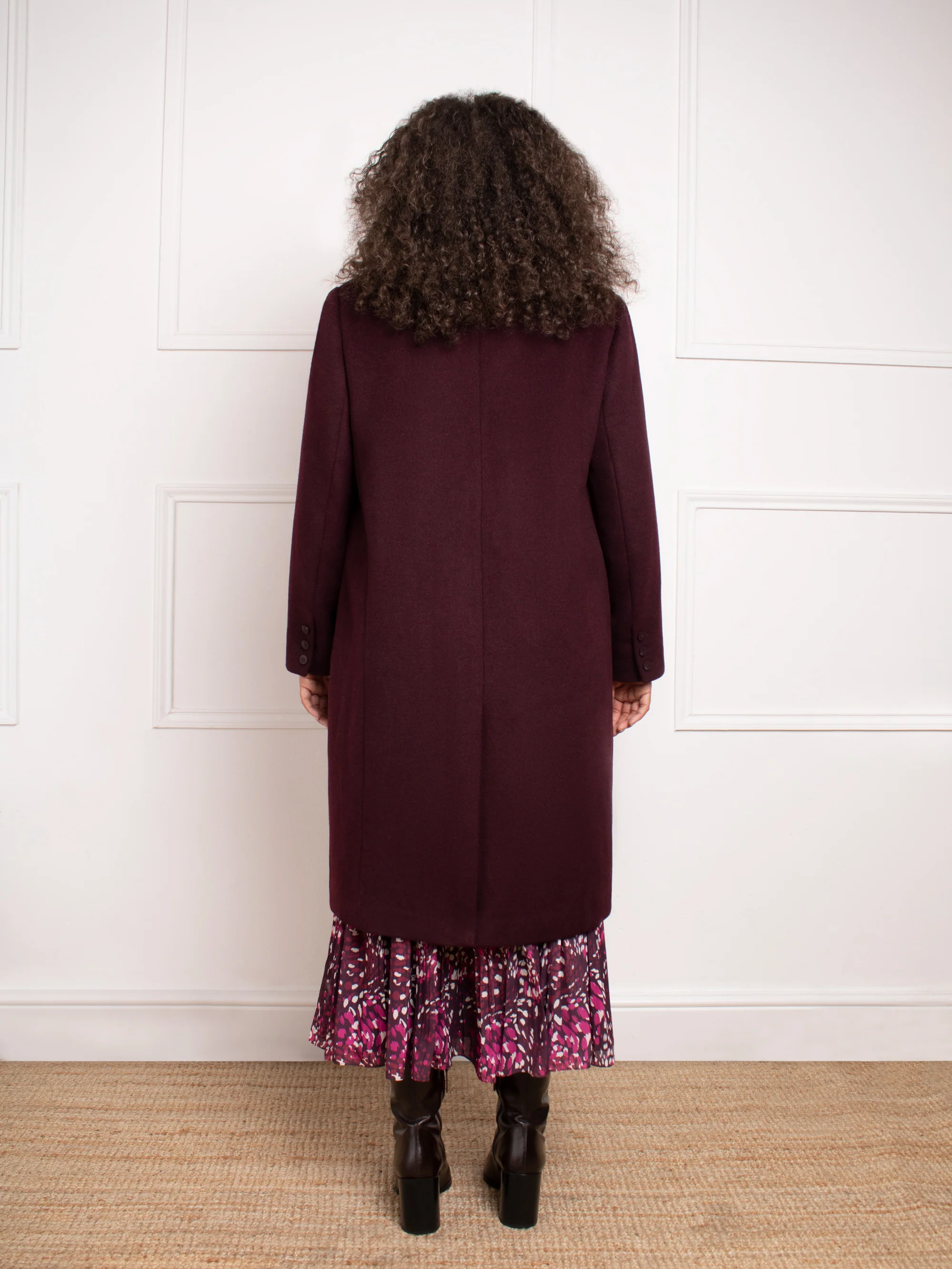 Aubergine Wool Blend Long Tailored Coat - Image 6