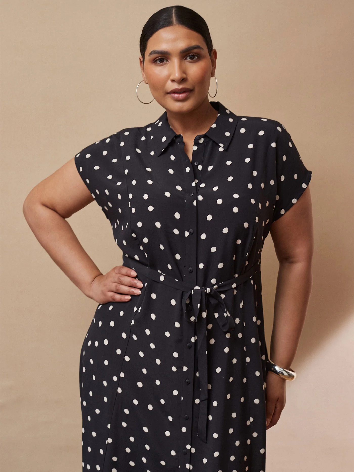 Black And Ivory Polka Dot Midaxi Shirt Dress - Image 2