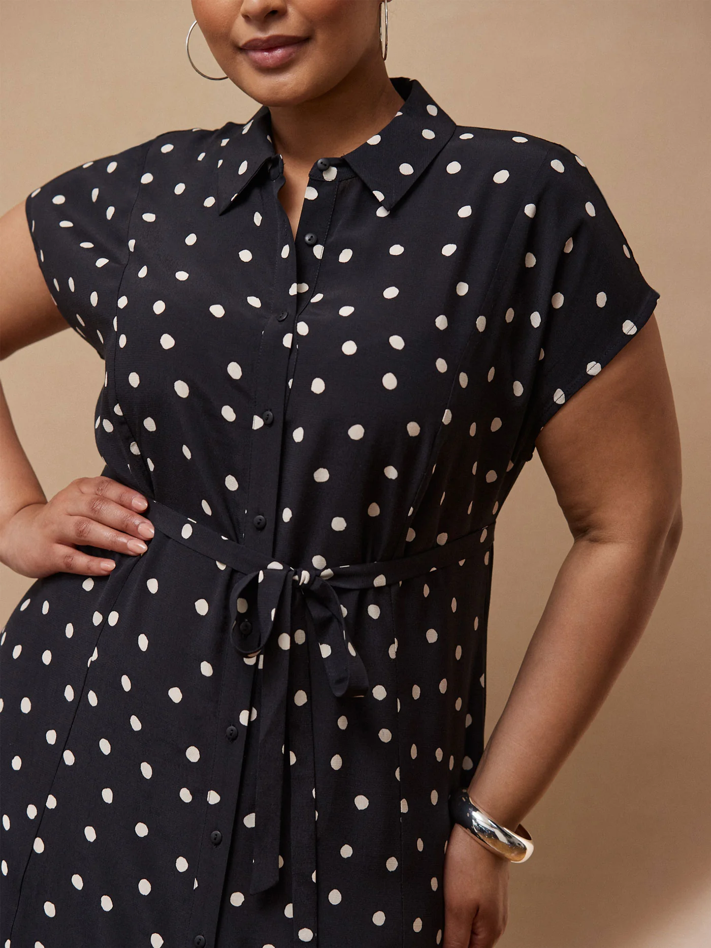Black And Ivory Polka Dot Midaxi Shirt Dress - Image 4
