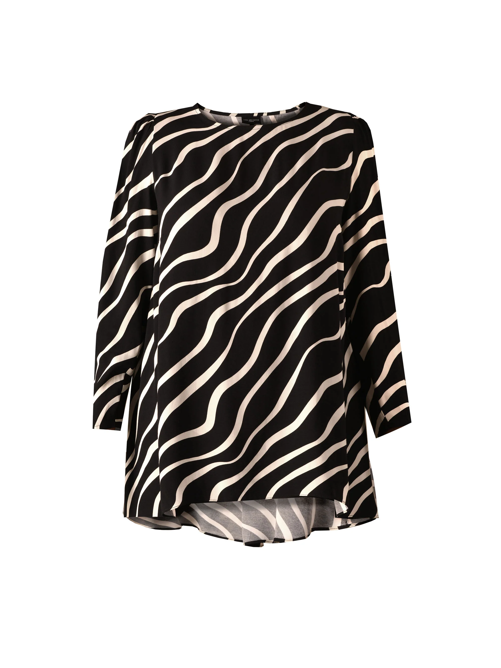 Black & Ivory Swirl Print Viscose High Low Hem Tunic - Image 4