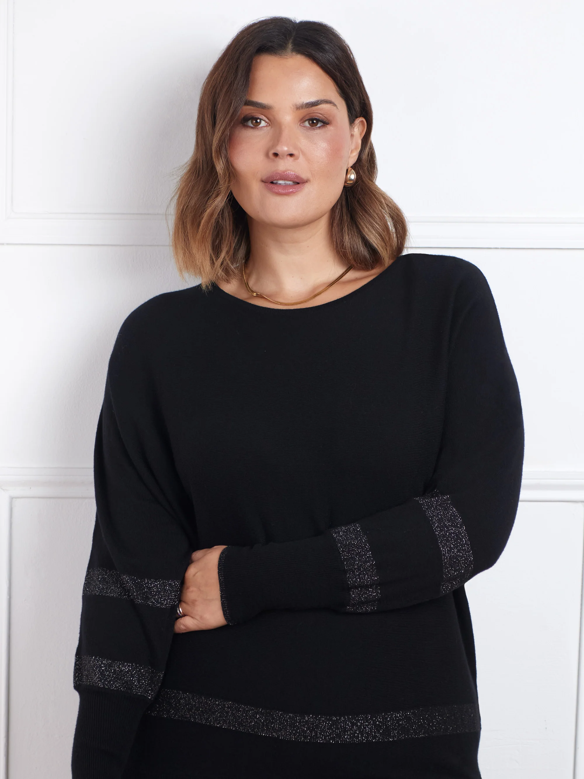 Black And Metallic Stripe Jumper - Image 3