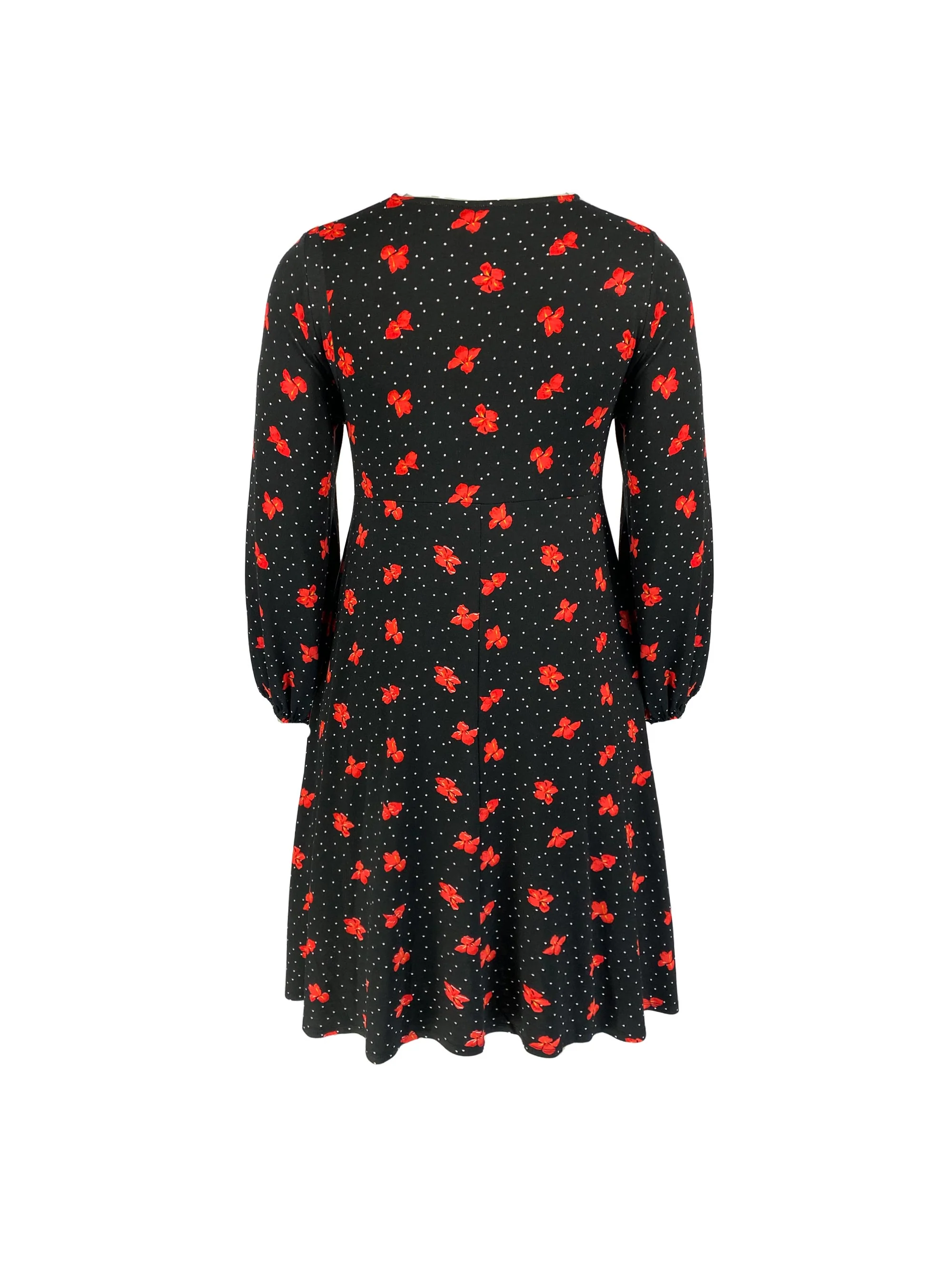 Black & Red Floral Print Mock Wrap Jersey Dress - Image 5