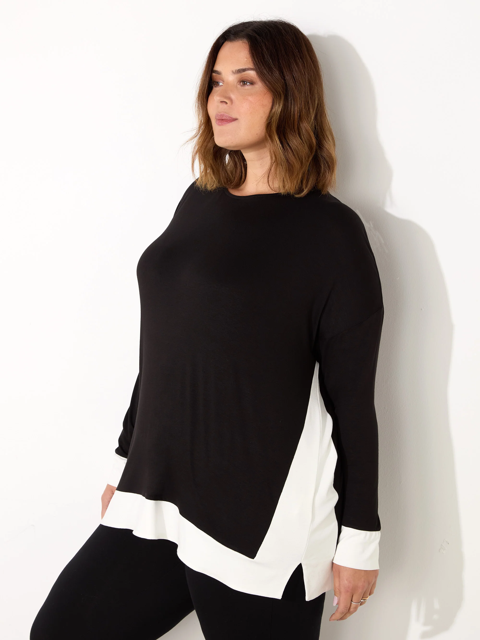 Black And White Jersey Contrast Top - Image 2