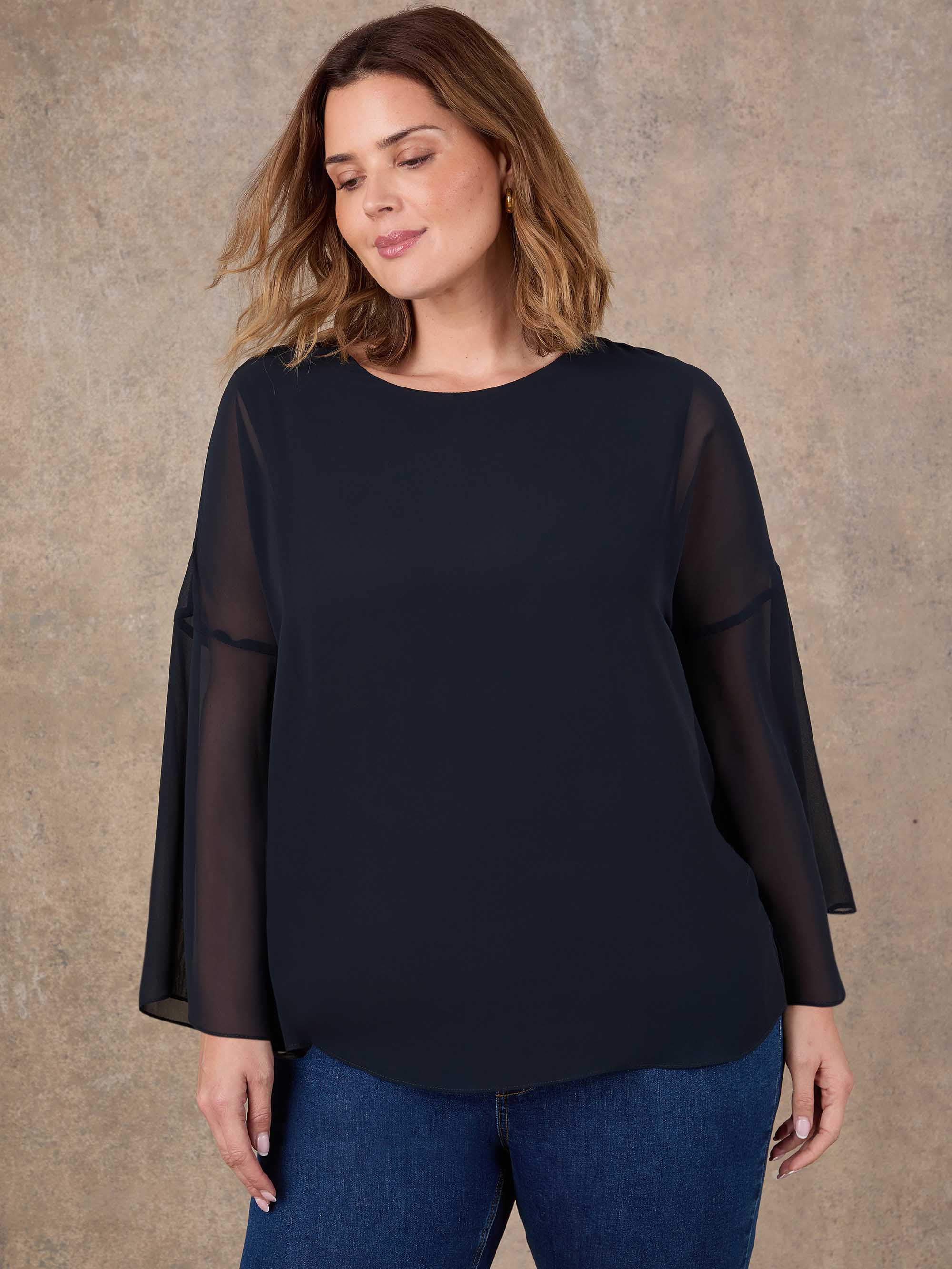 Black Angel Sleeve Overlay Top - Image 2