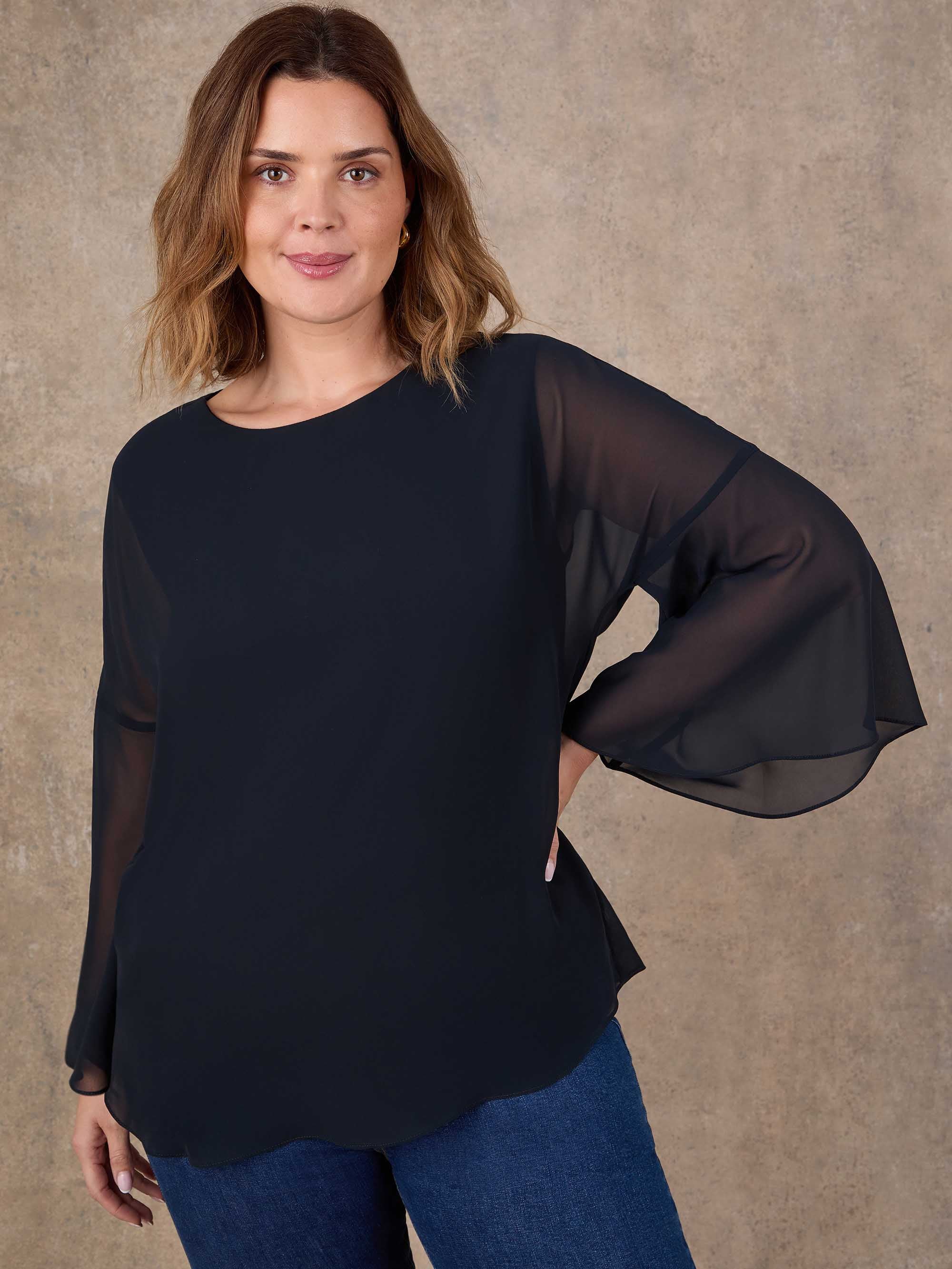 Black Angel Sleeve Overlay Top - Image 3