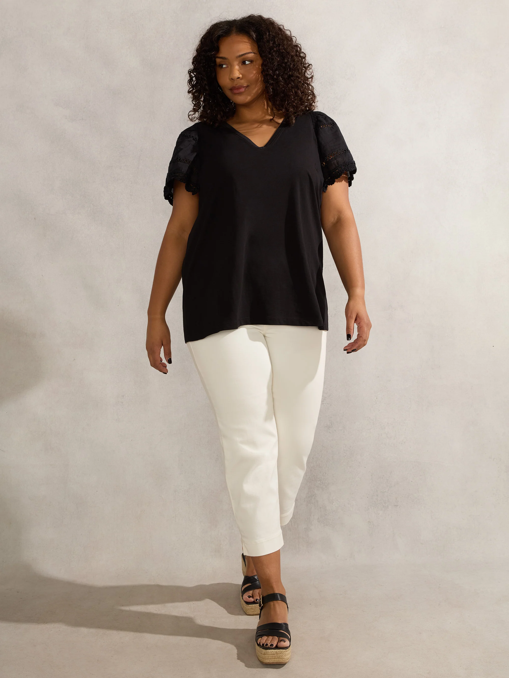 Black Angel Sleeve V Neck Top - Image 2