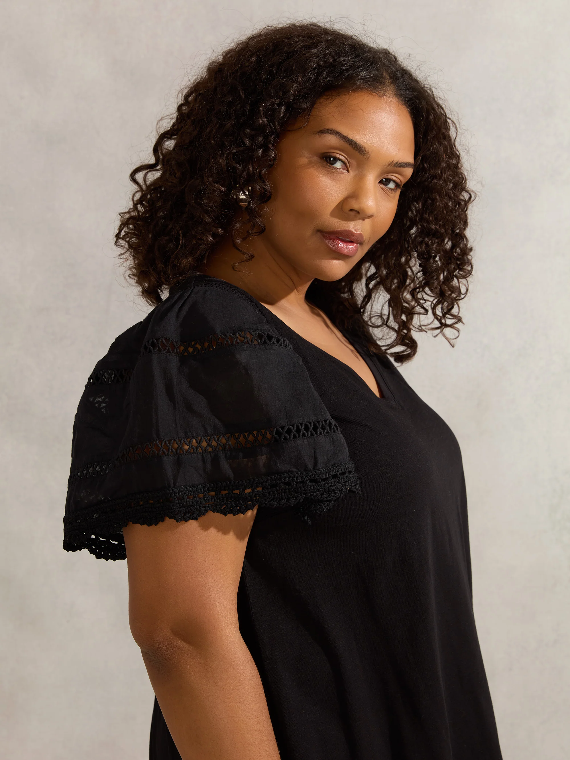 Black Angel Sleeve V Neck Top - Image 3