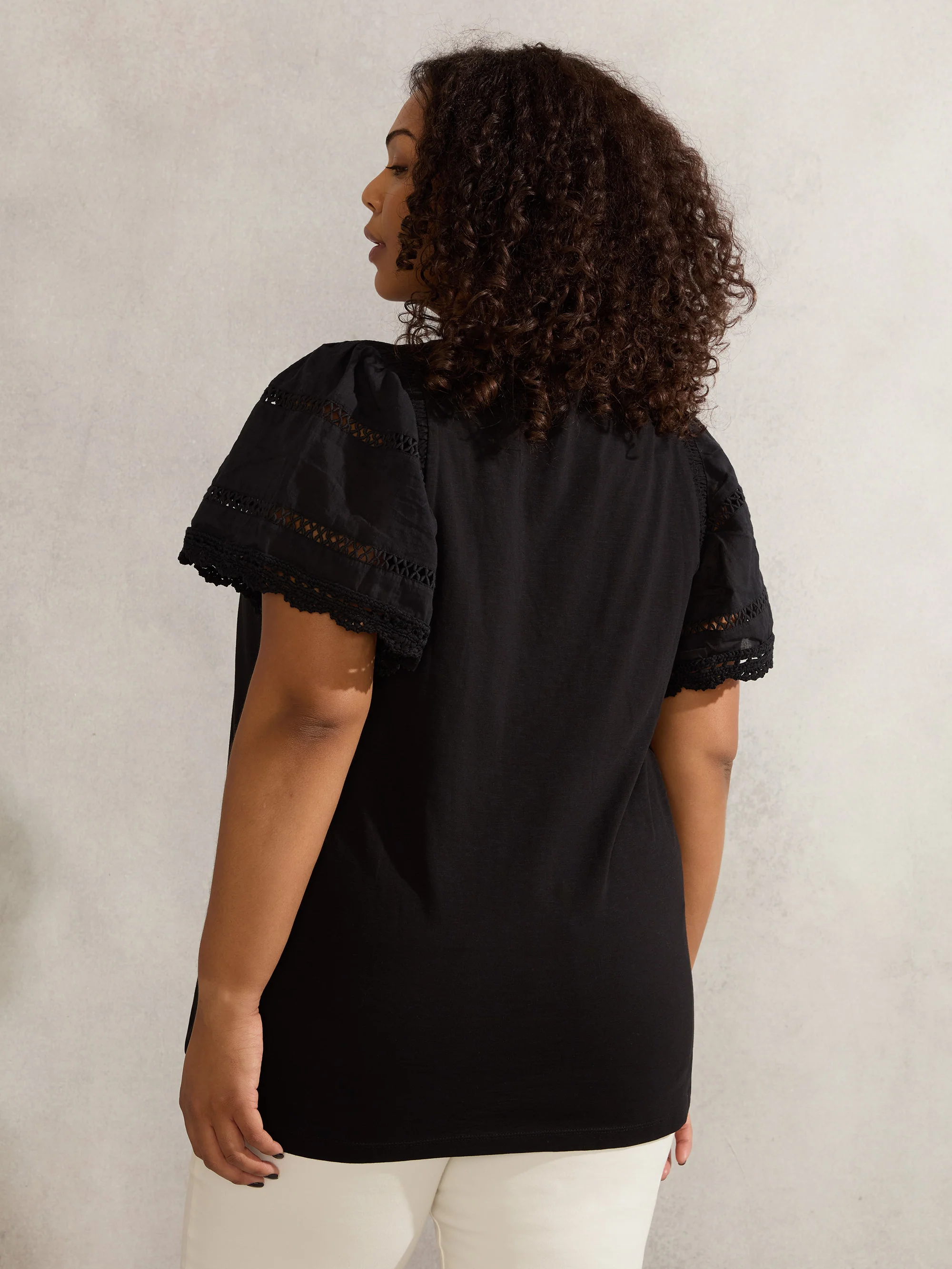 Black Angel Sleeve V Neck Top - Image 4