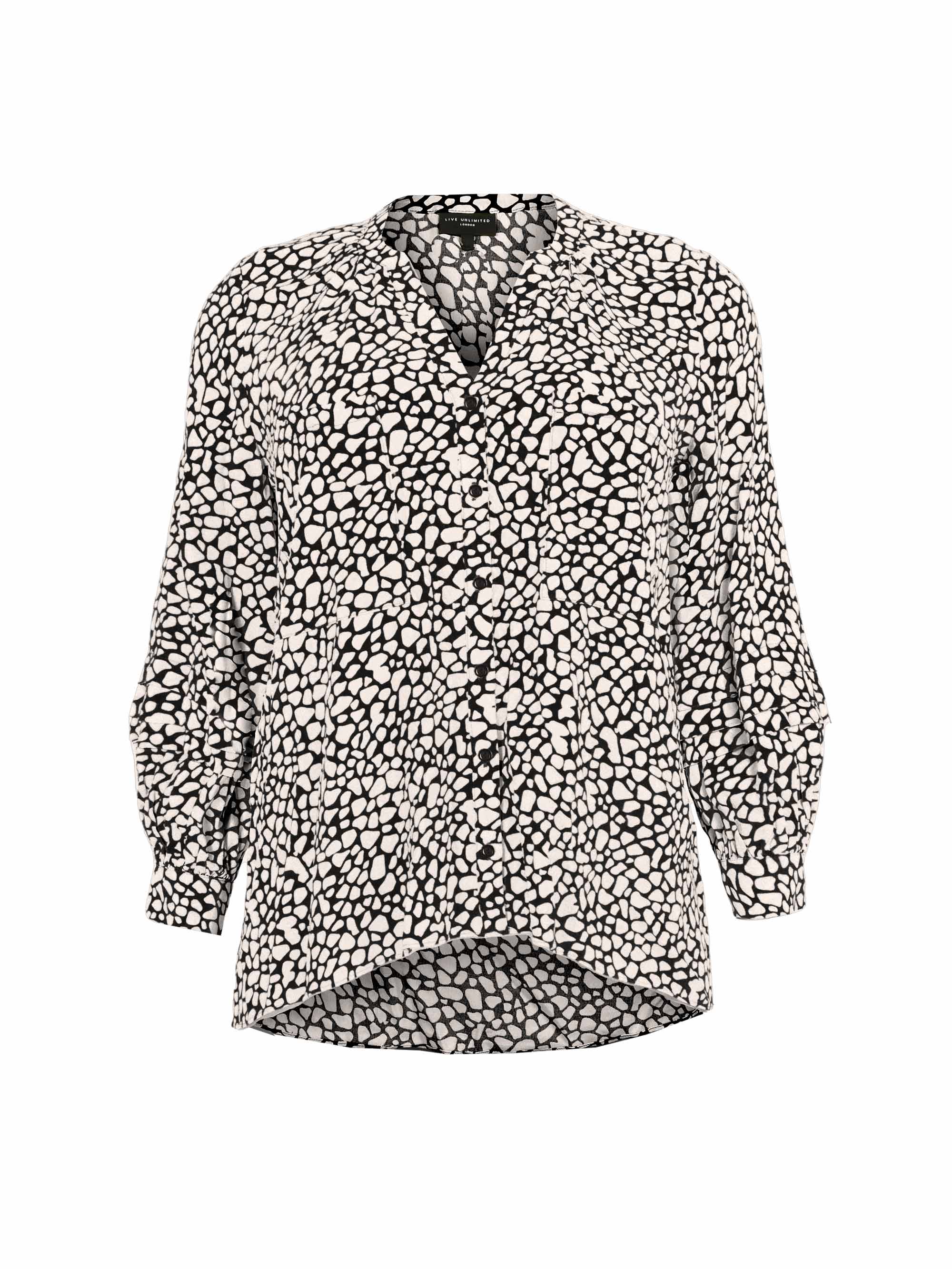 Black Animal Print Highlow Hem Pleated Sleeve Viscose Blouse - Image 4