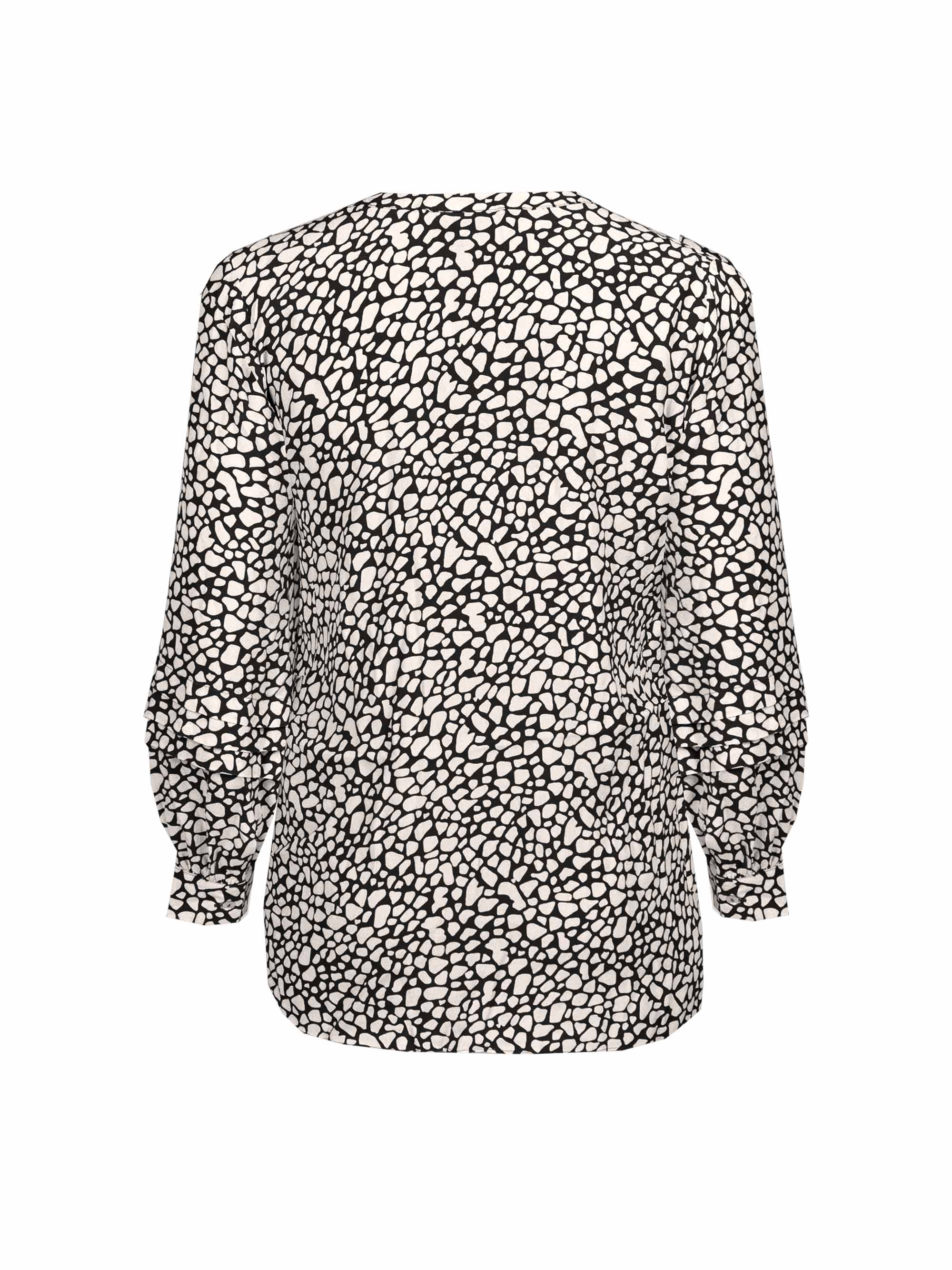 Black Animal Print Highlow Hem Pleated Sleeve Viscose Blouse - Image 5