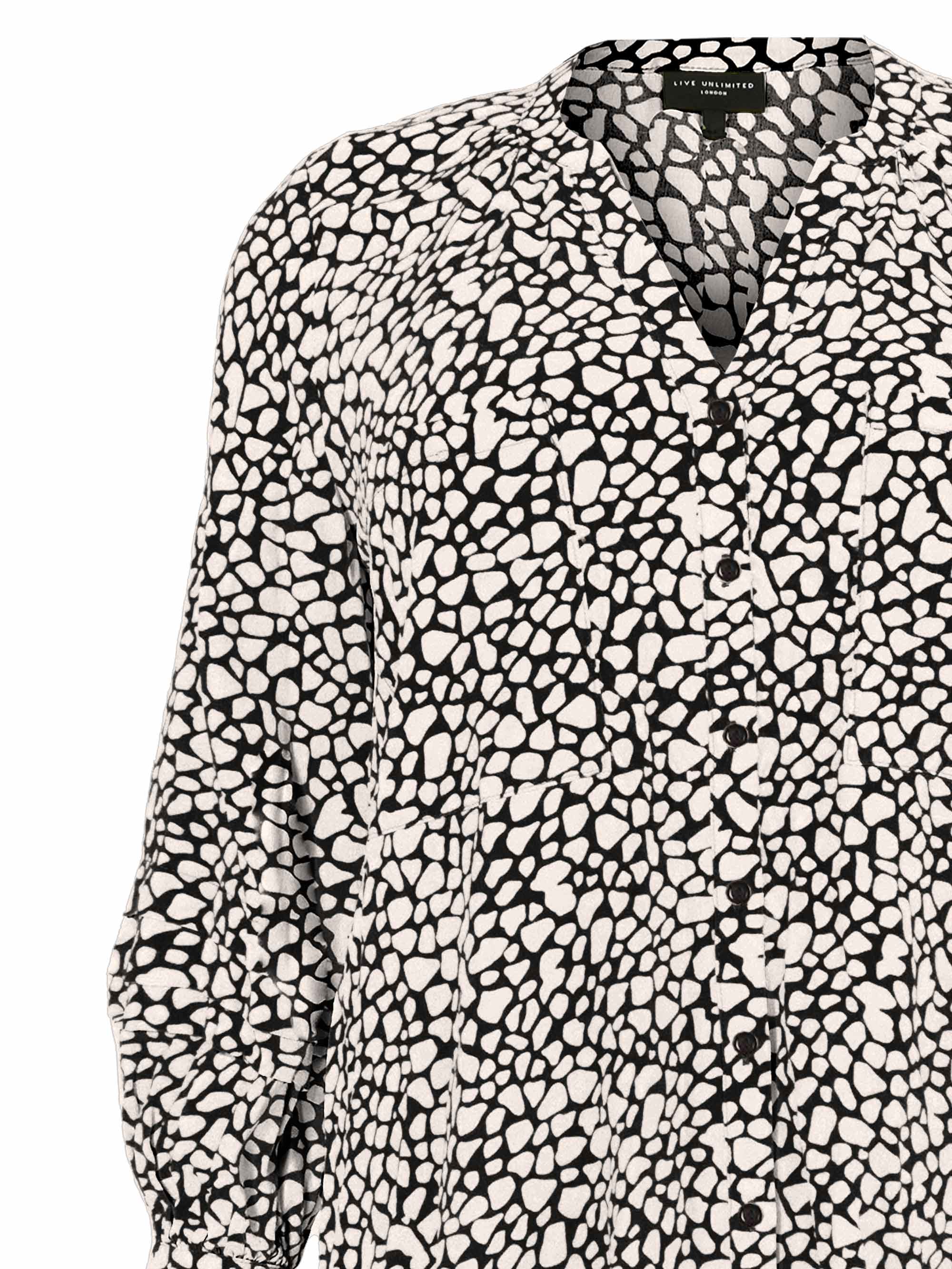 Black Animal Print Highlow Hem Pleated Sleeve Viscose Blouse - Image 6