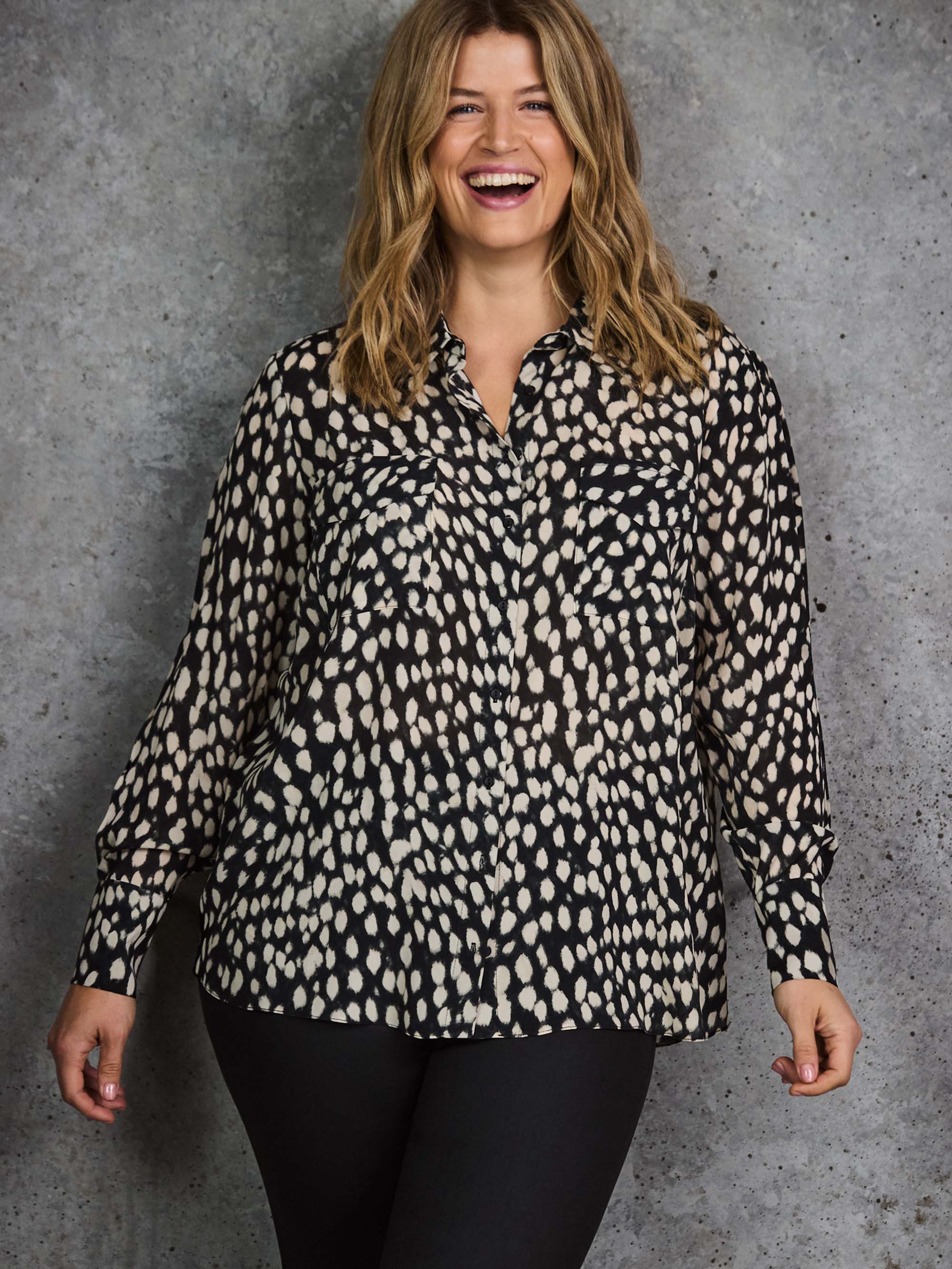 Black Animal Print Patch Pocket Shirt - Image 2