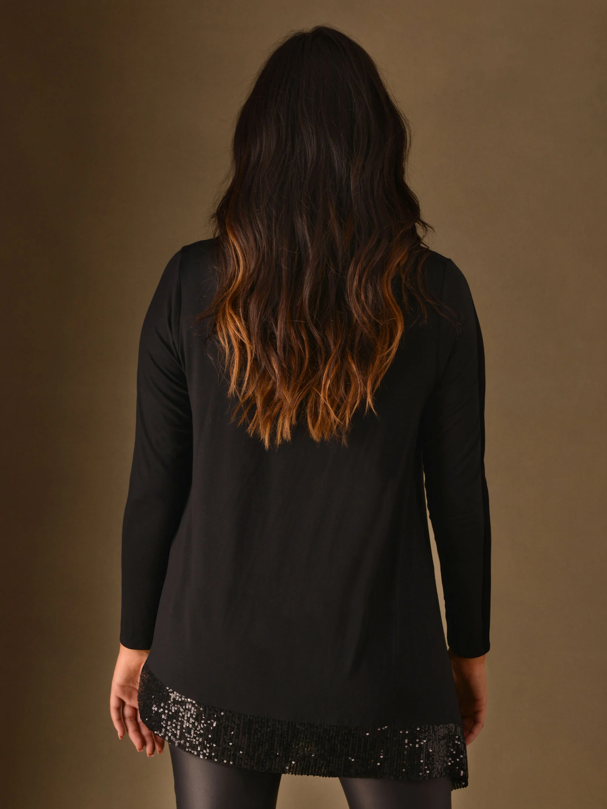 Black Assymetric Oversized Sequin Hem Jersey Top - Image 2