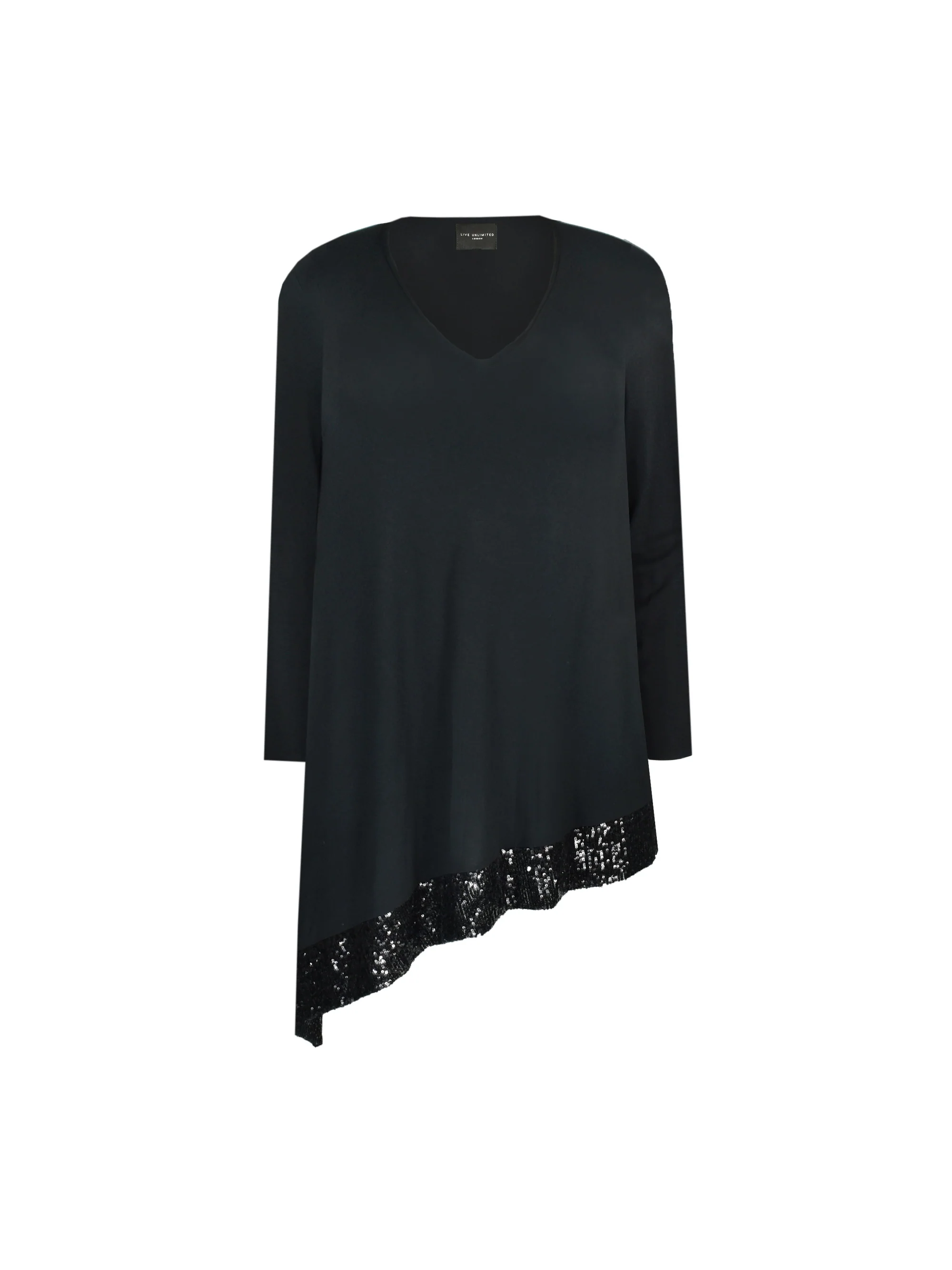 Black Assymetric Oversized Sequin Hem Jersey Top - Image 4