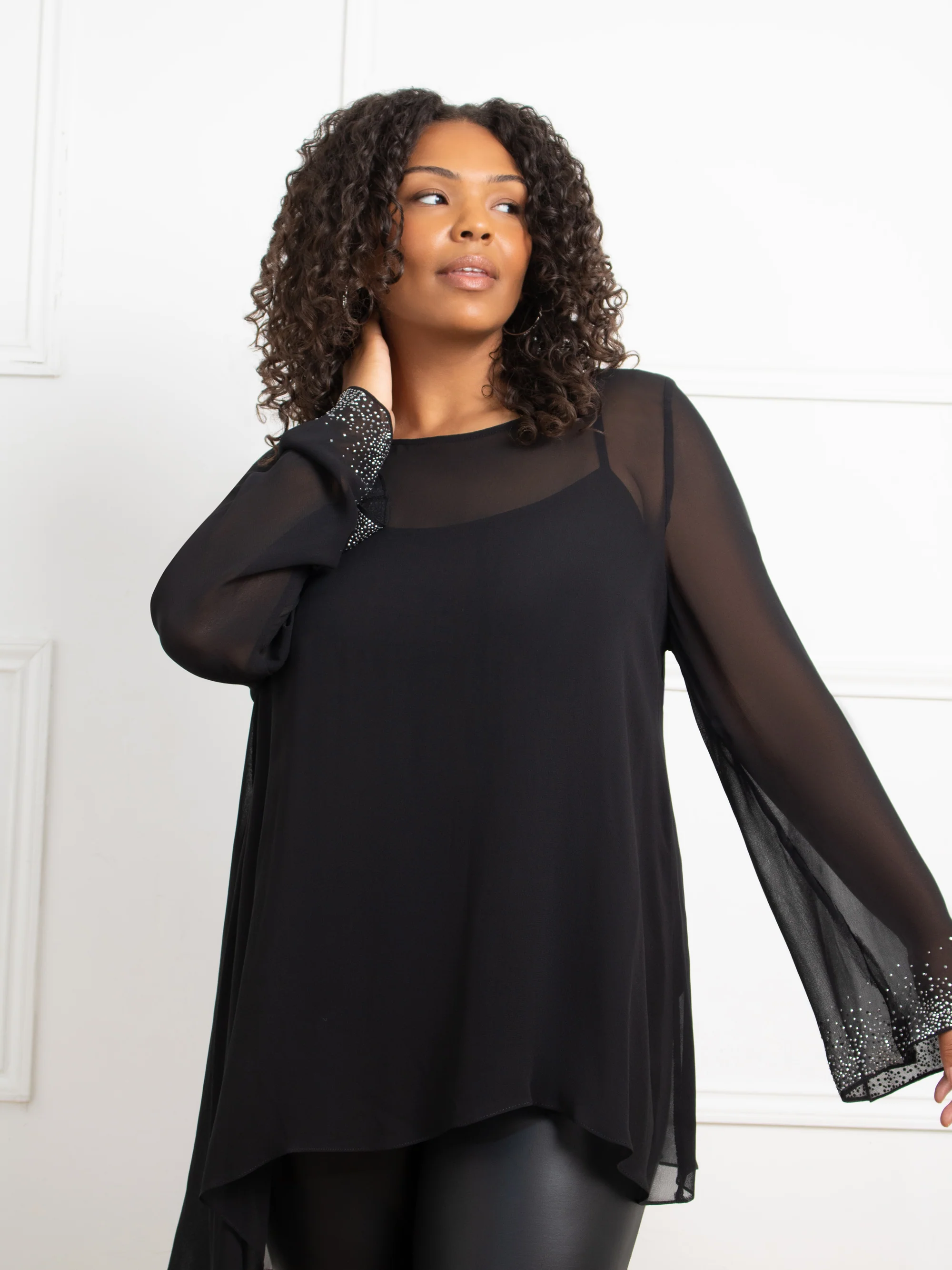 Black Asymmetric Hotfix Top - Image 2