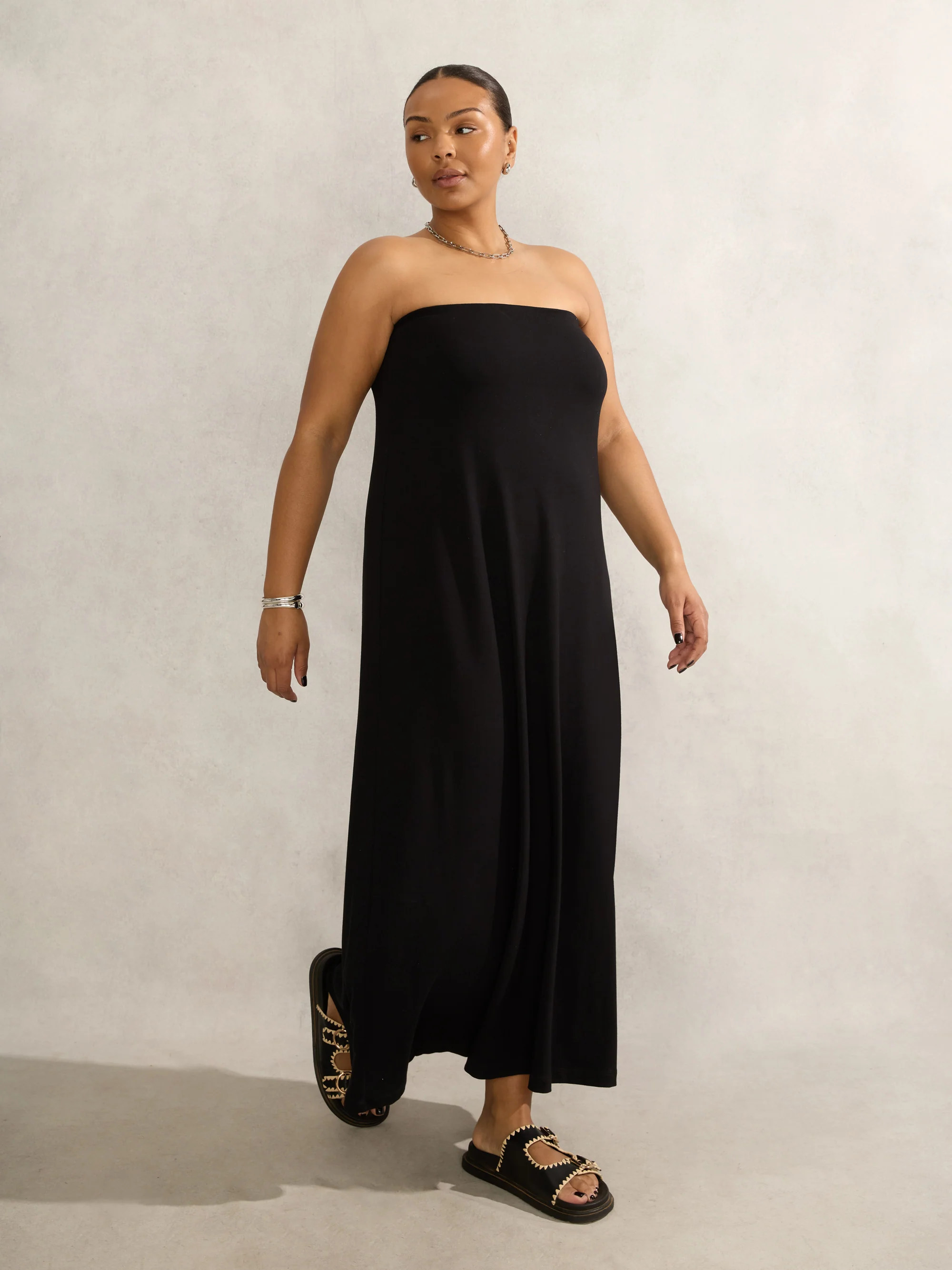 Black Bandeau Jersey Maxi Dress - Image 5