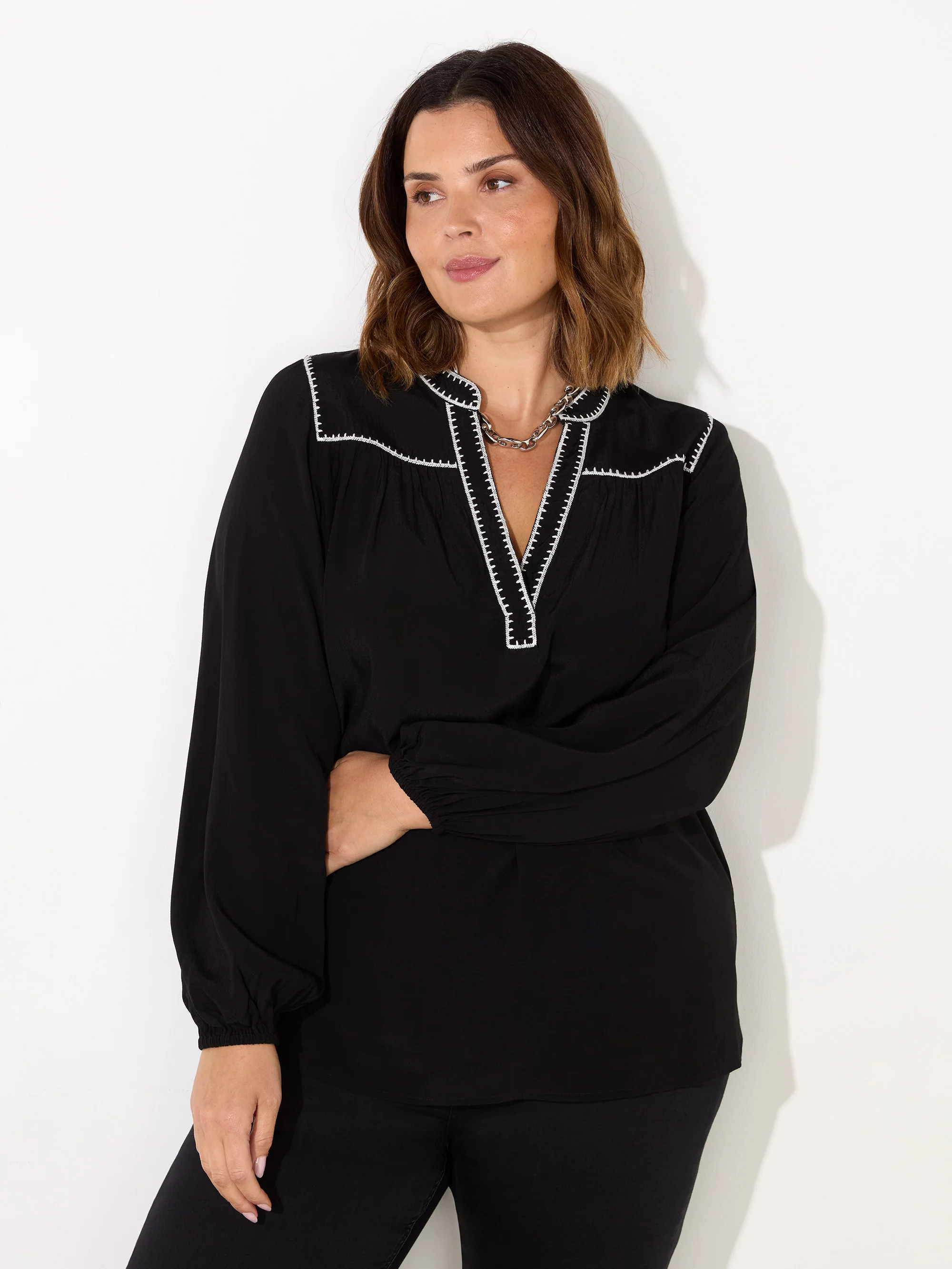Black Blanket Stitch Blouse - Image 2