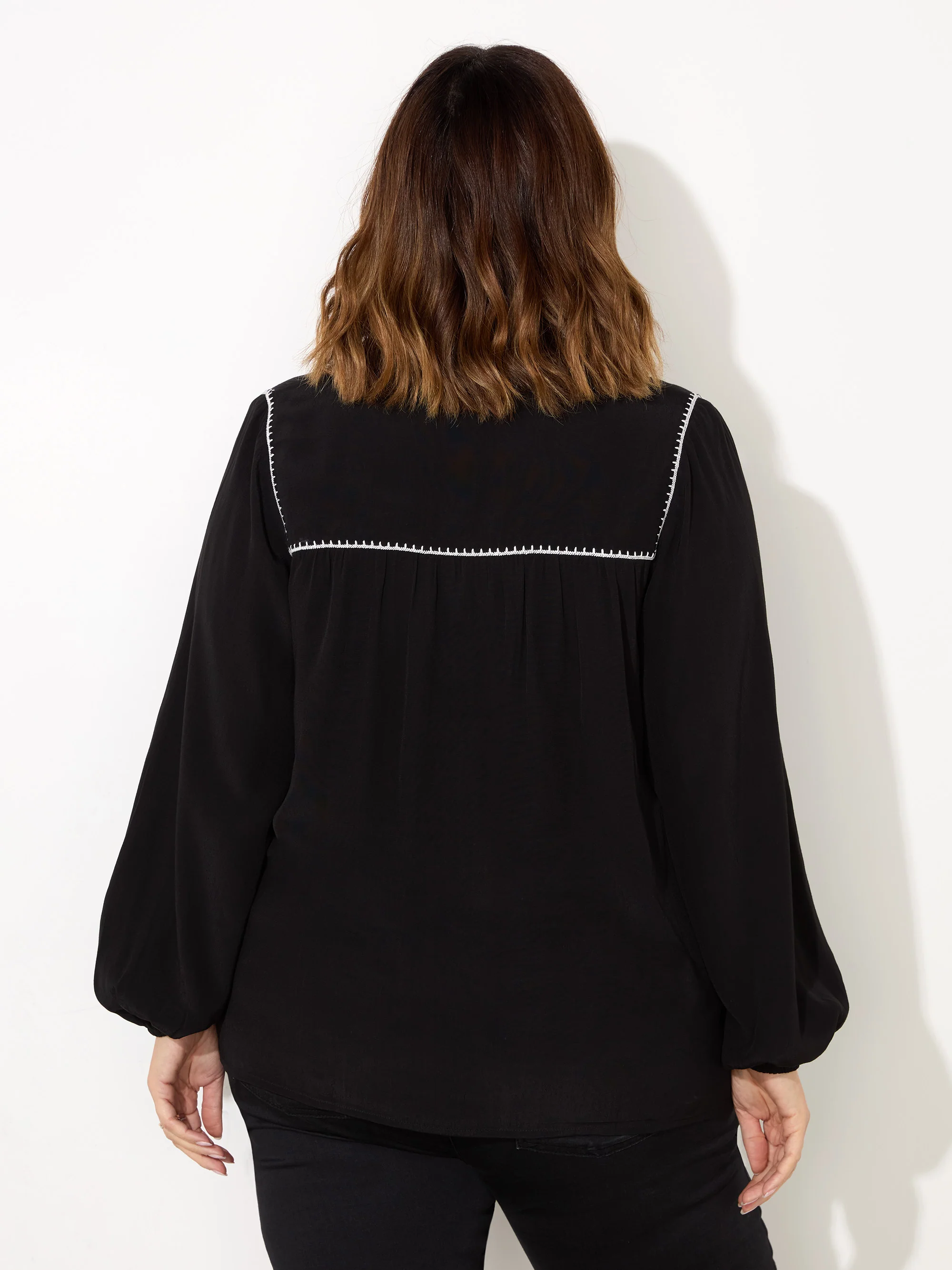 Black Blanket Stitch Blouse - Image 4