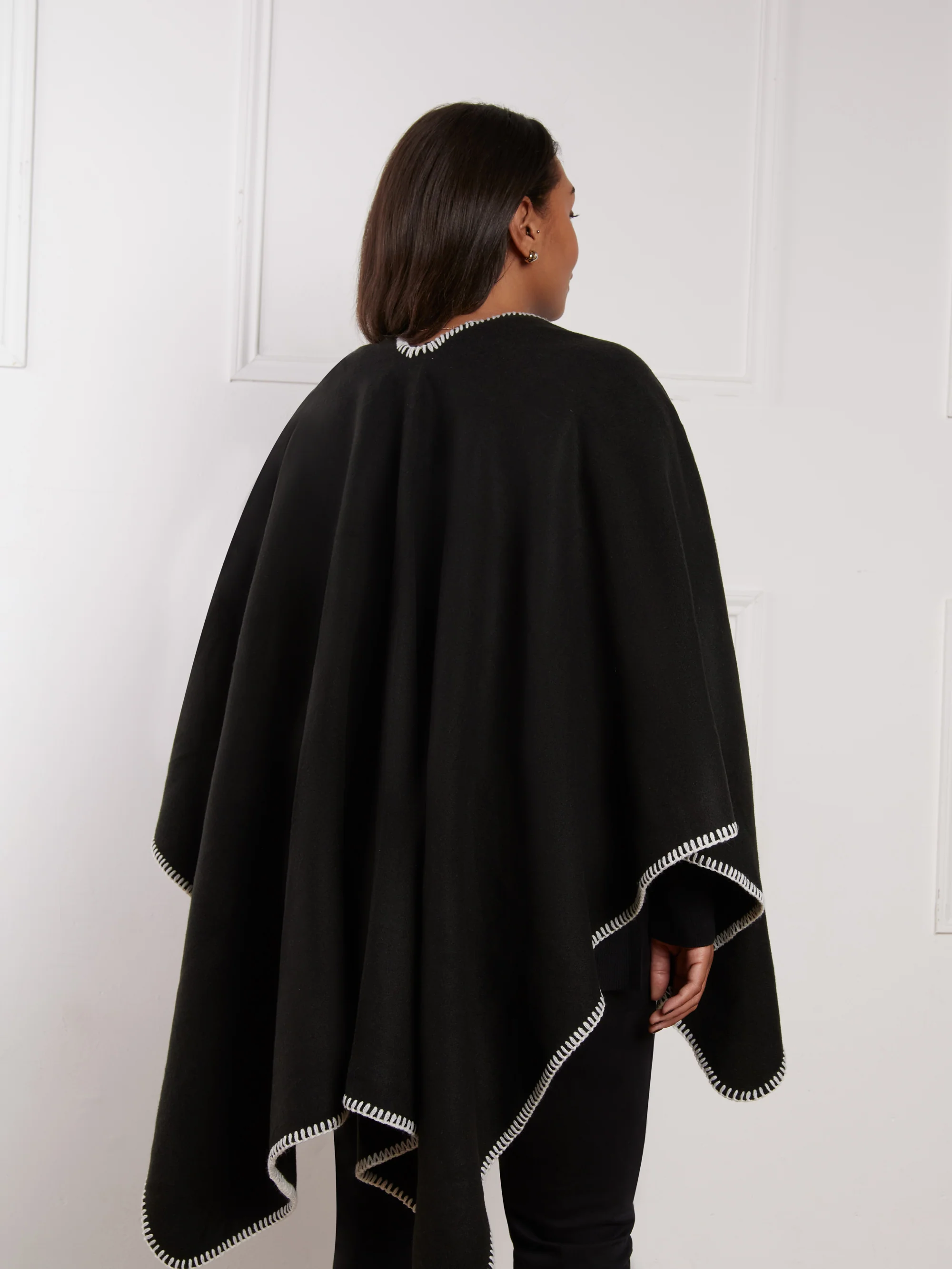 Black Blanket Stitch Wrap Cape - Image 3