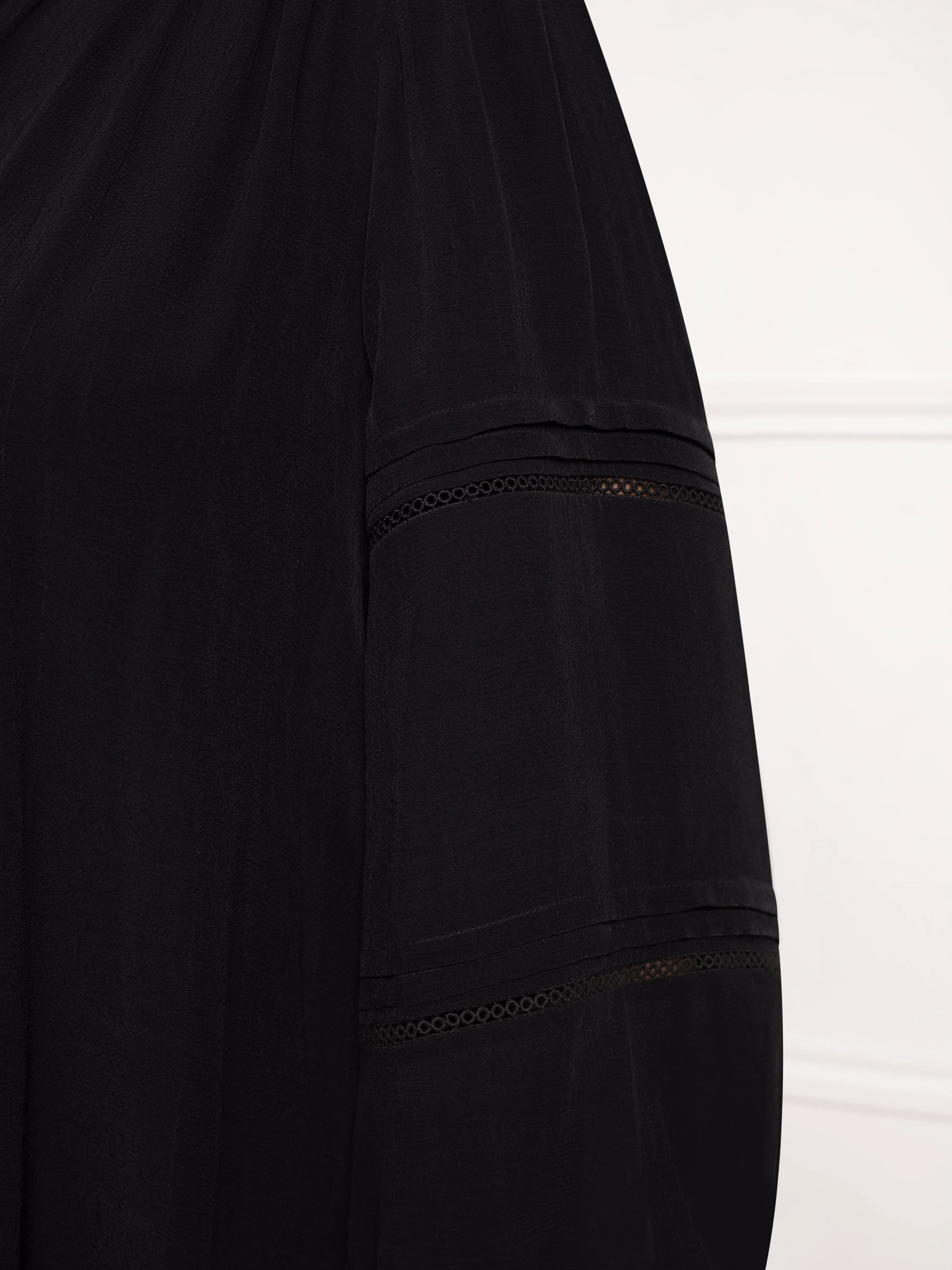Black Boho Blouse With Ladder Trim Detail - Image 3