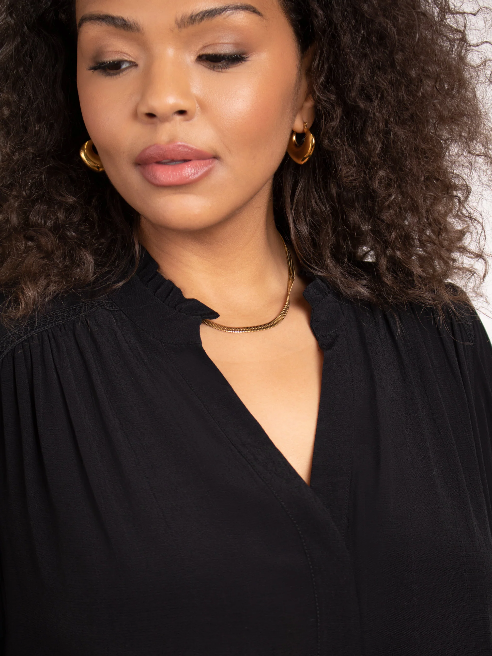 Black Boho Blouse With Ladder Trim Detail - Image 4