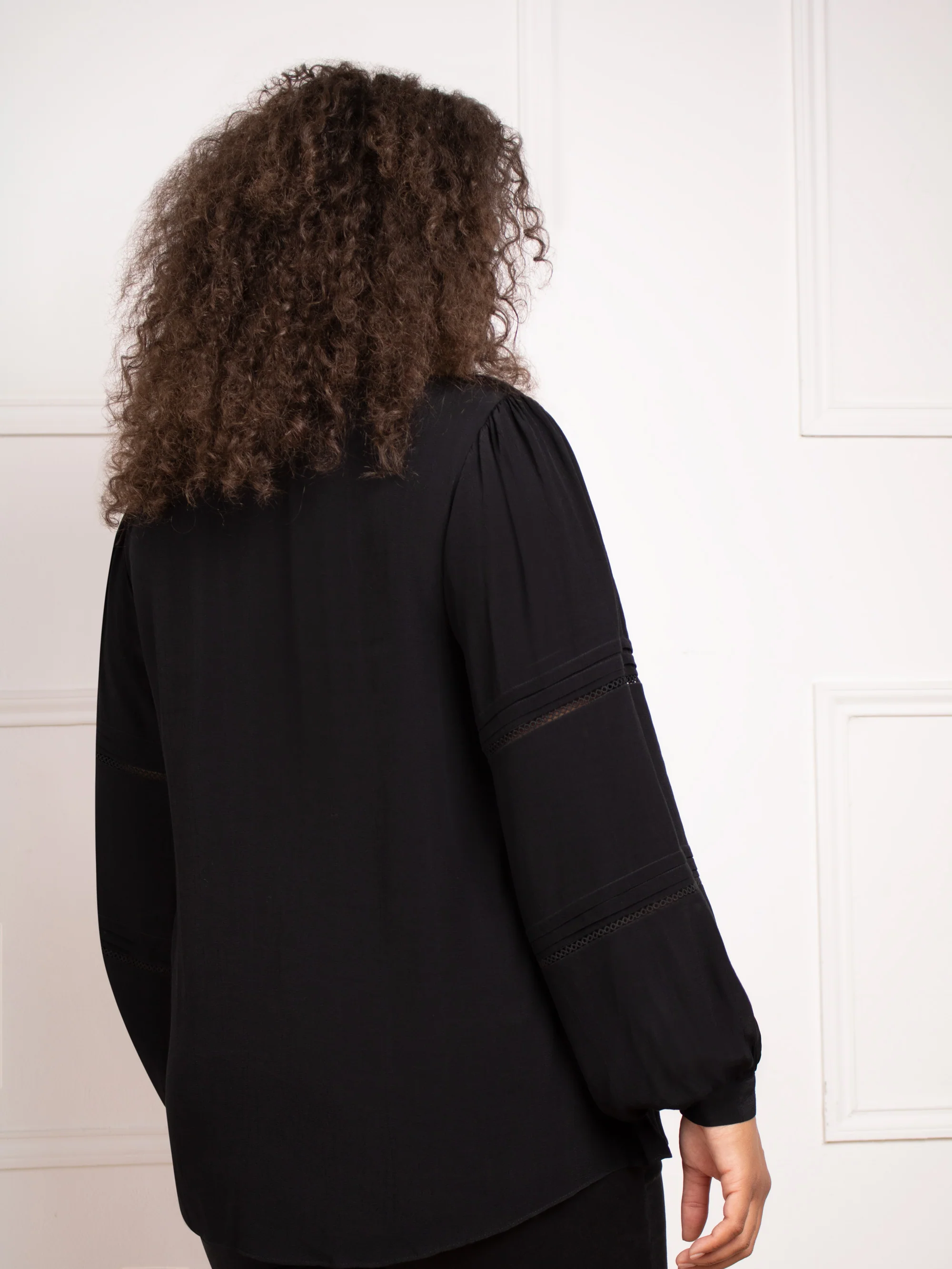 Black Boho Blouse With Ladder Trim Detail - Image 5