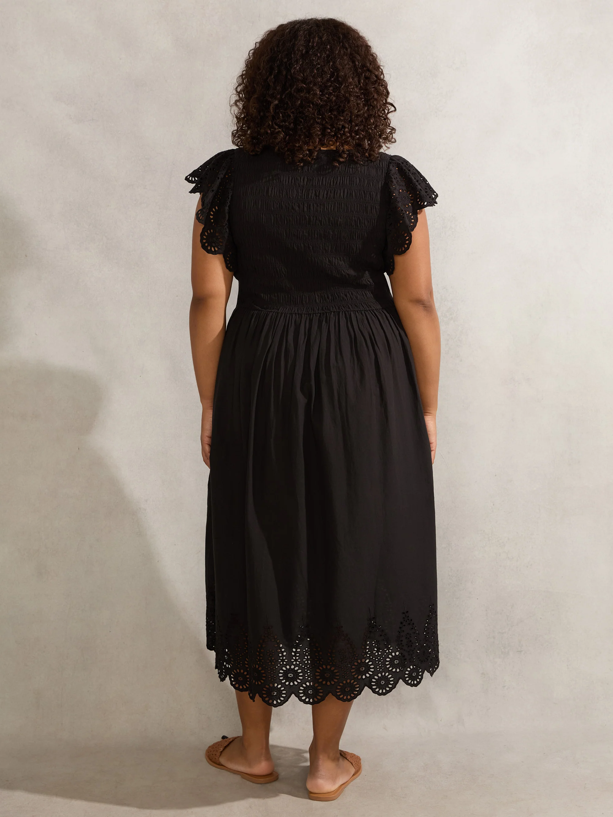 Black Broderie Shirred Dress - Image 7