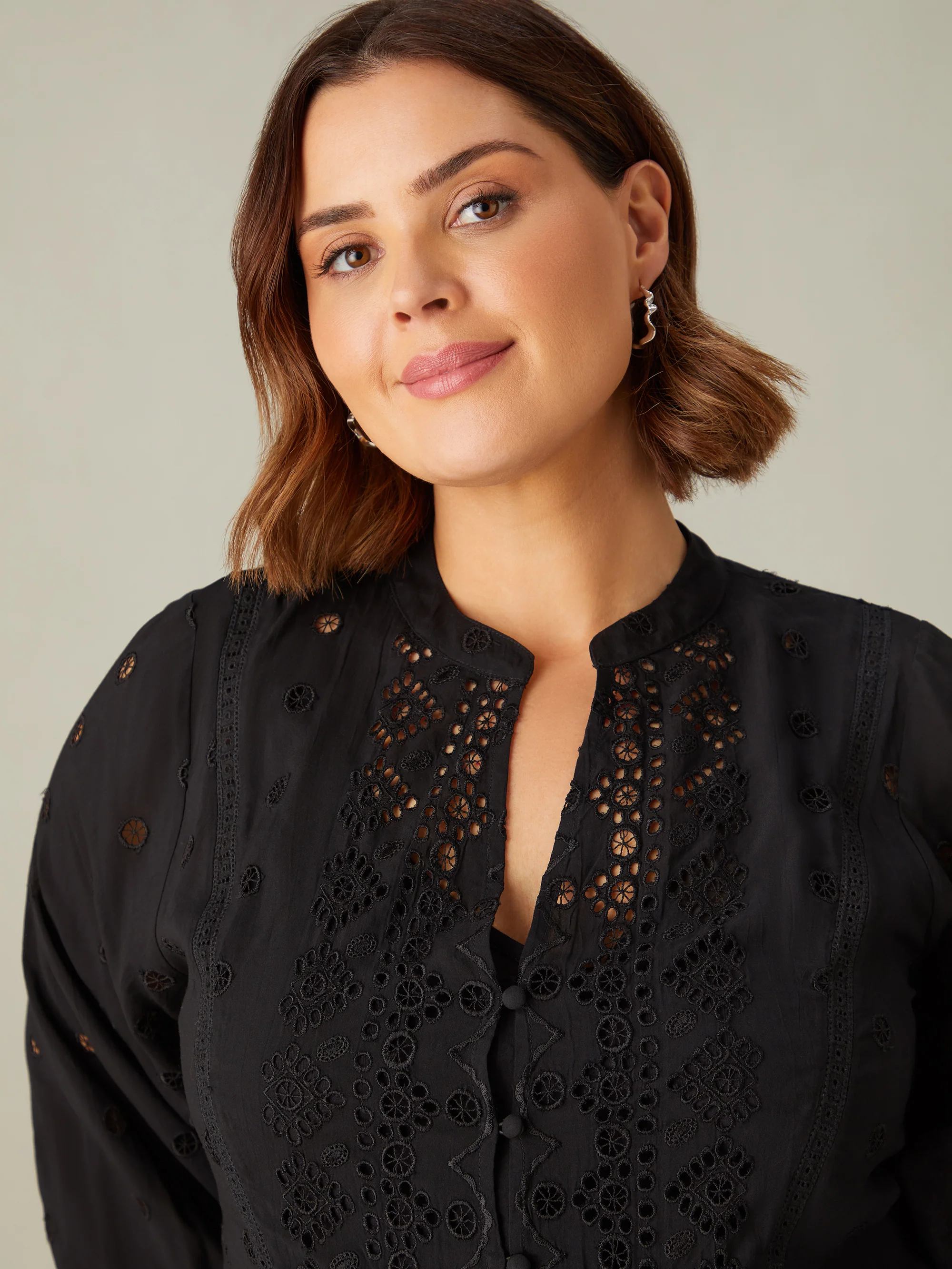 Black Broderie V-Neck Blouse - Image 2