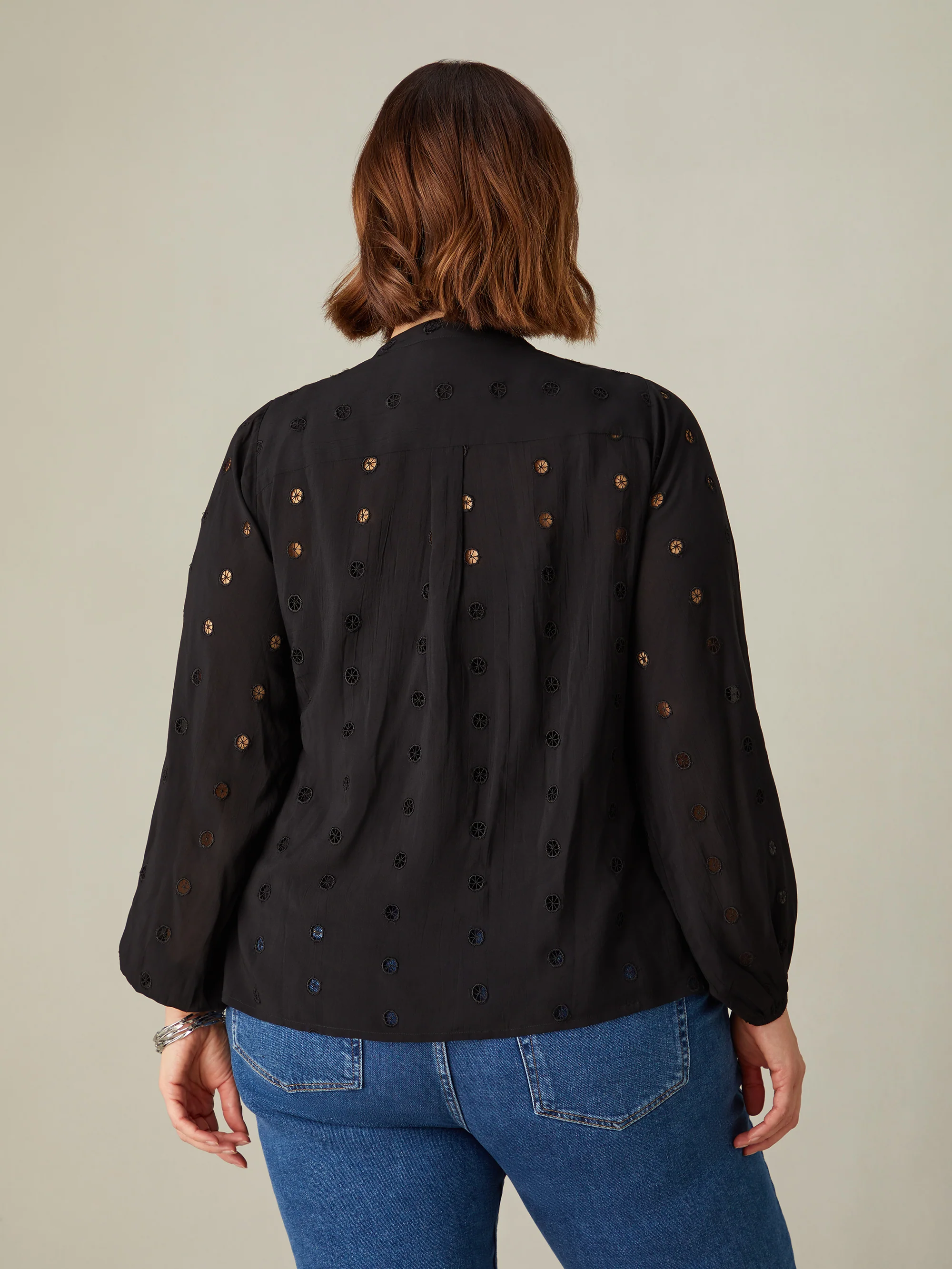 Black Broderie V-Neck Blouse - Image 3