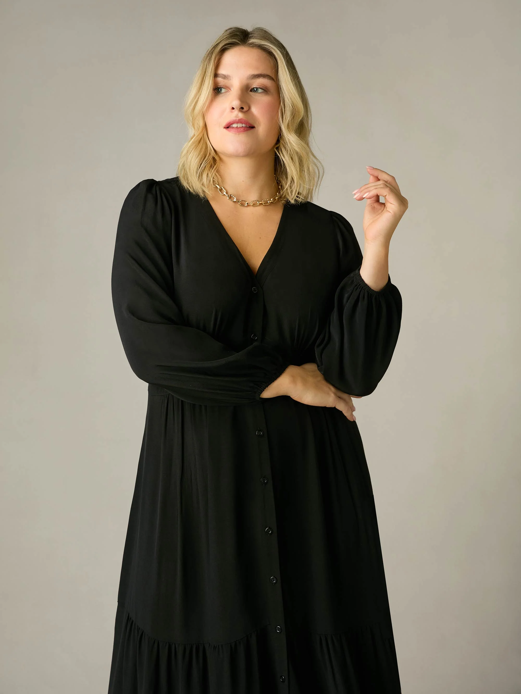 Black Button Front Midaxi Dress - Image 2