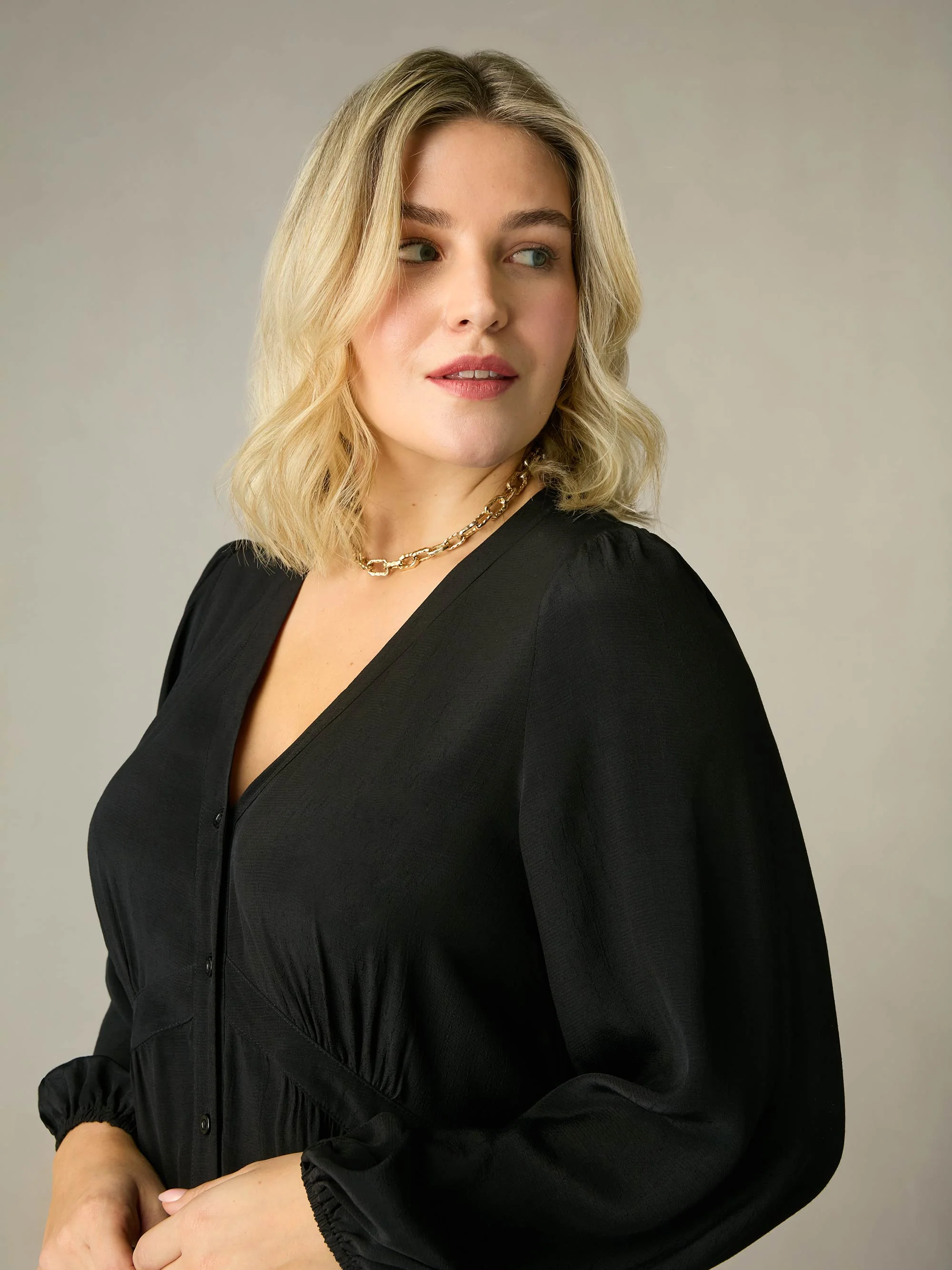 Black Button Front Midaxi Dress - Image 3