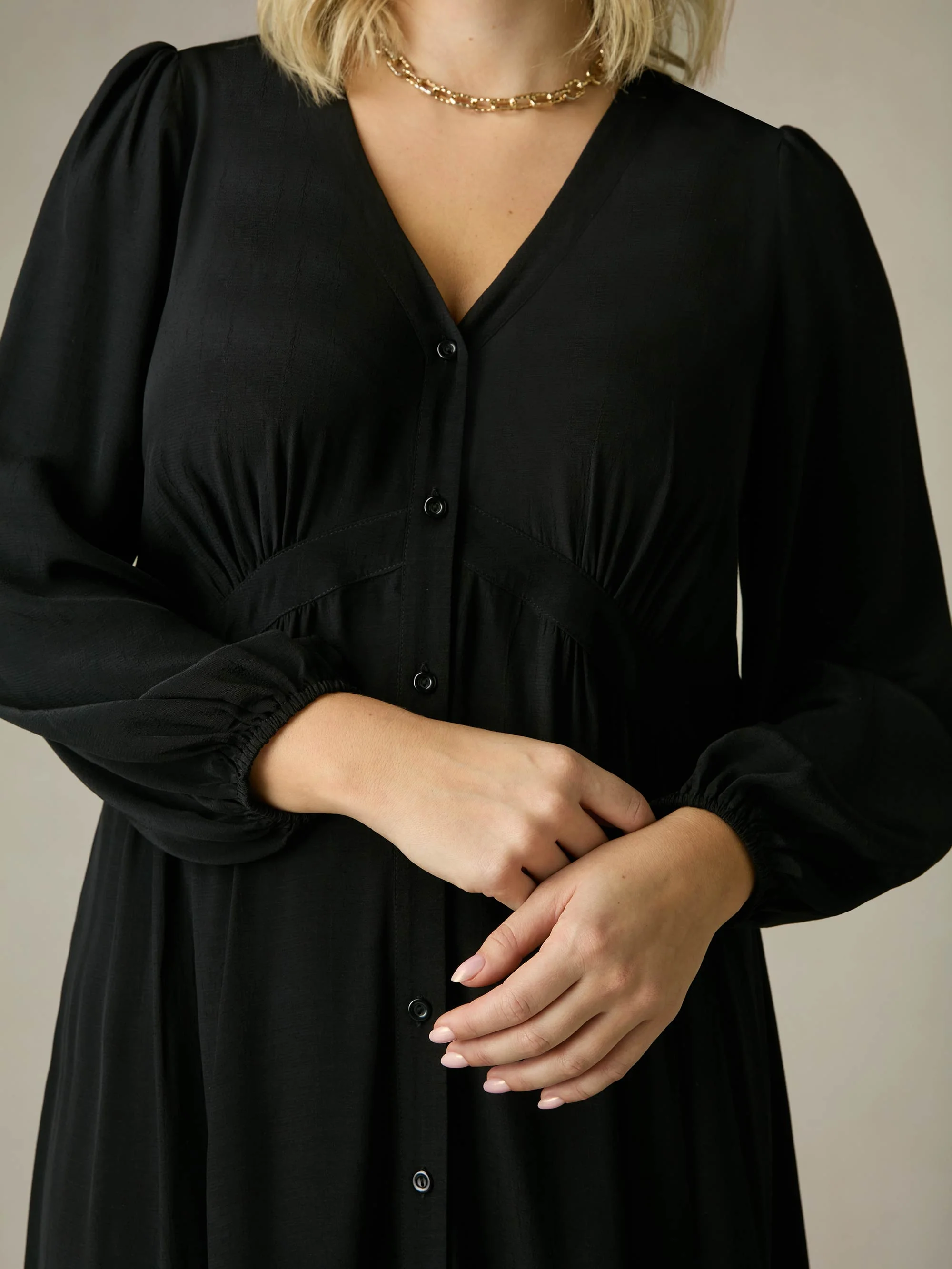 Black Button Front Midaxi Dress - Image 4