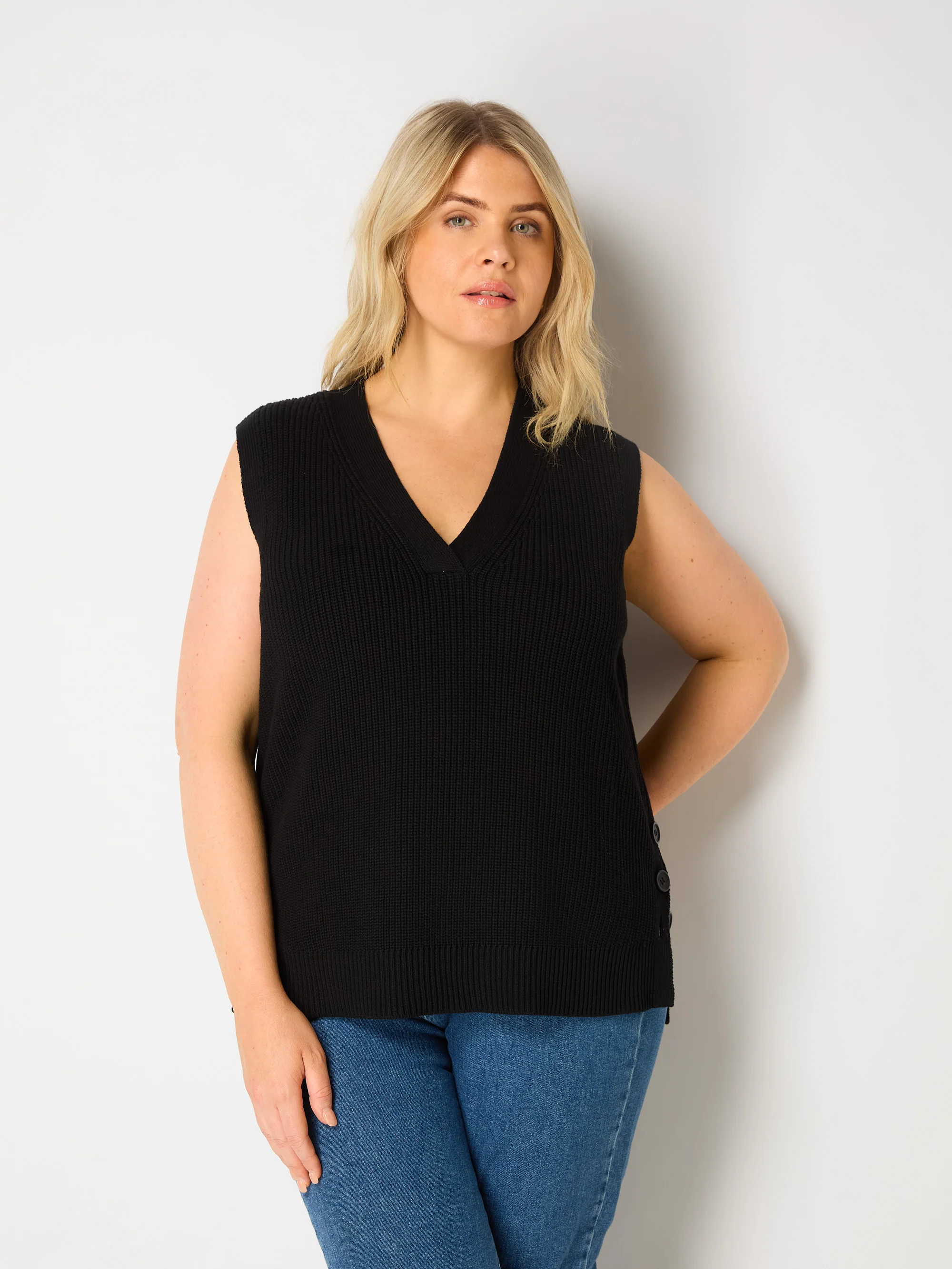 Black Button Side Knitted Vest - Image 6