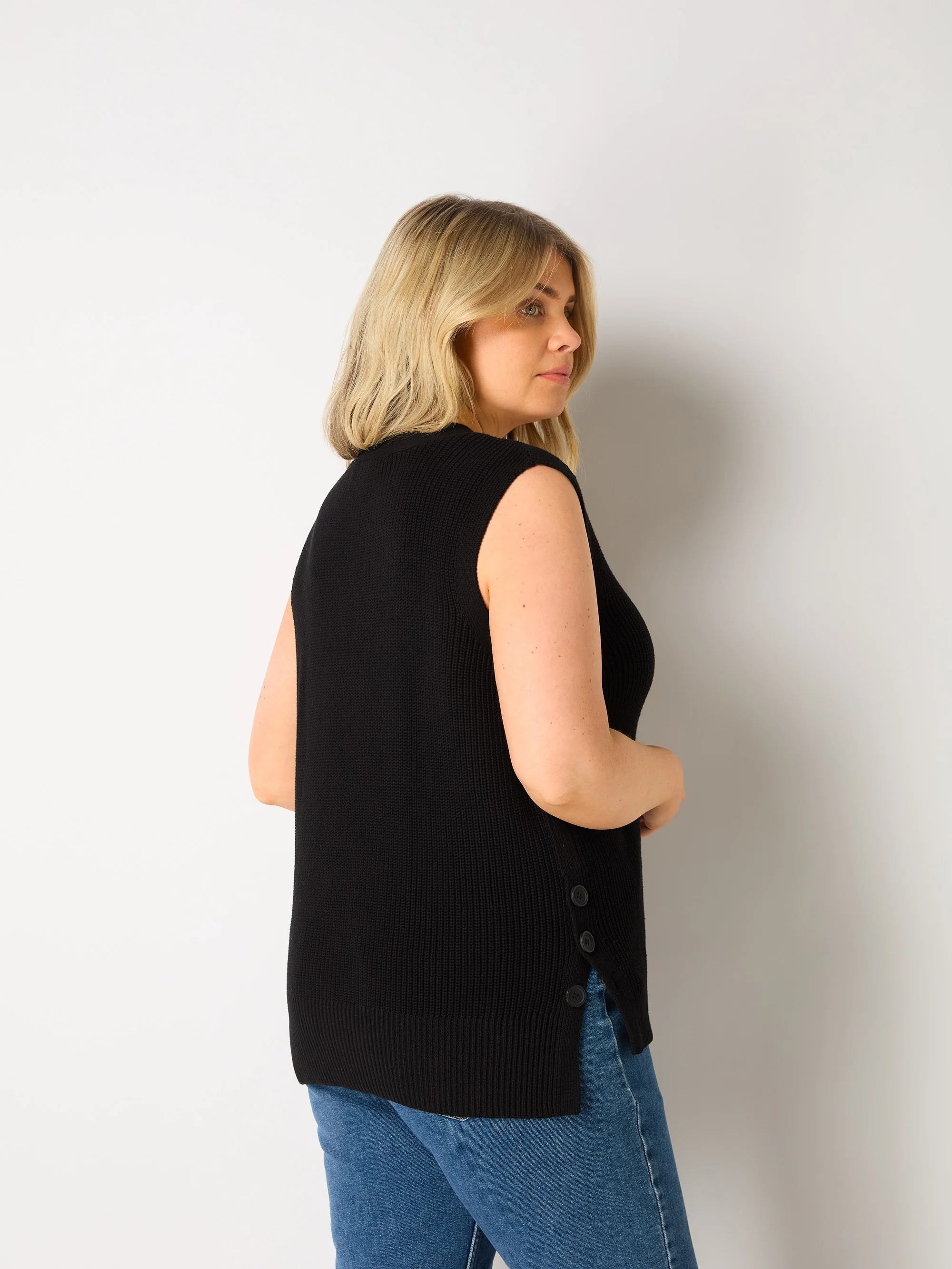 Black Button Side Knitted Vest - Image 8