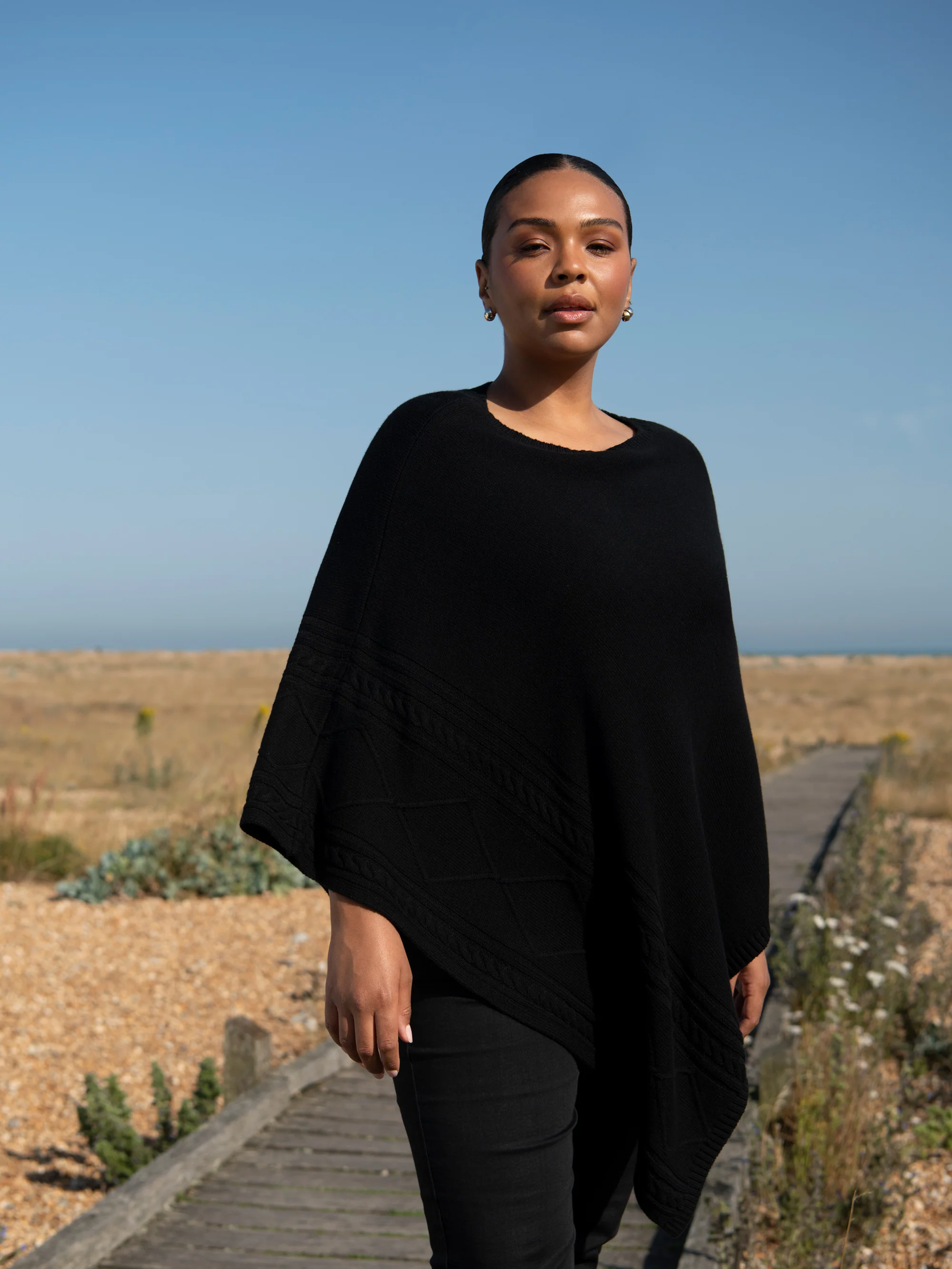 Black Cable Detail Poncho - Image 3