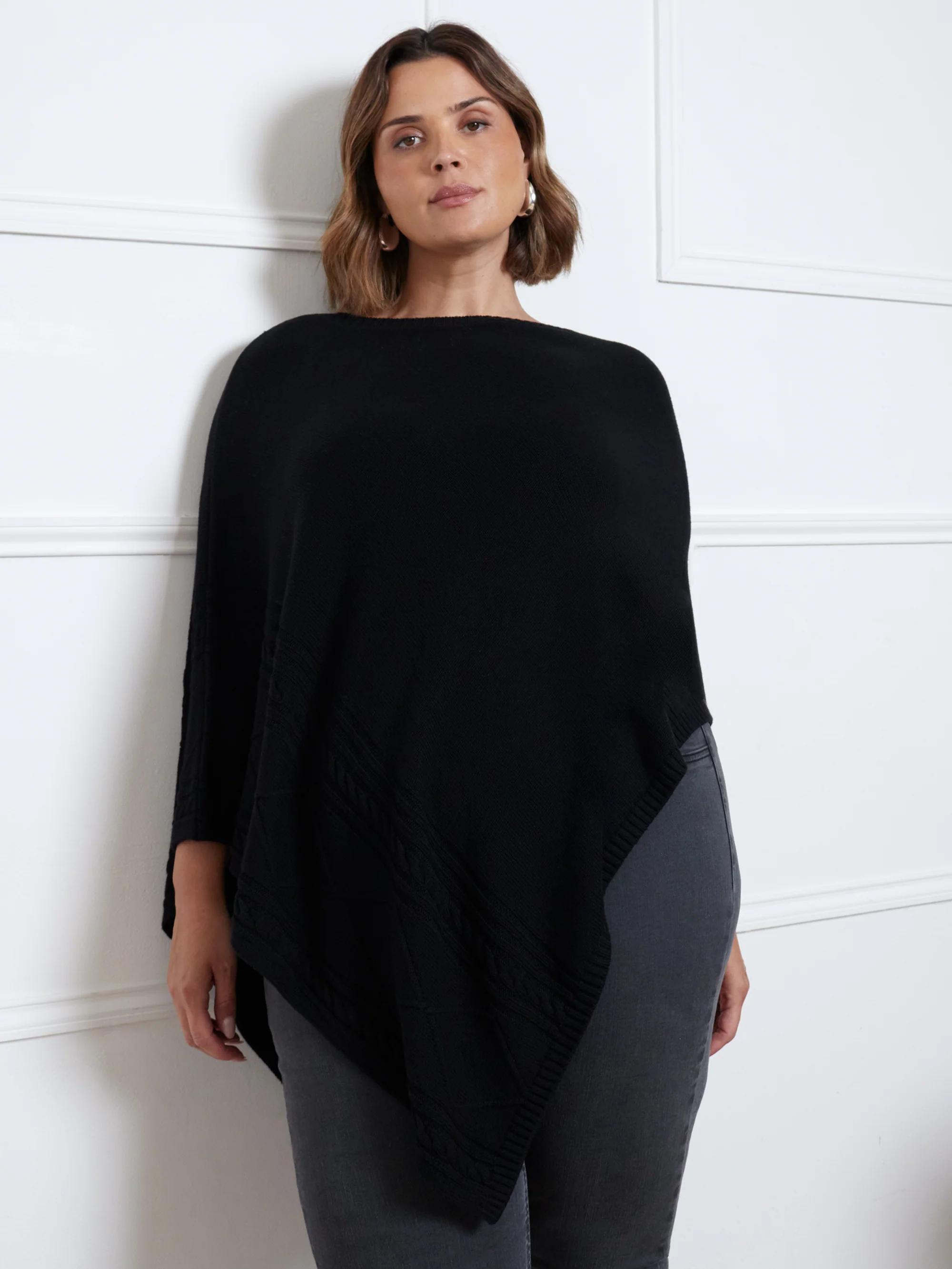 Black Cable Detail Poncho - Image 4
