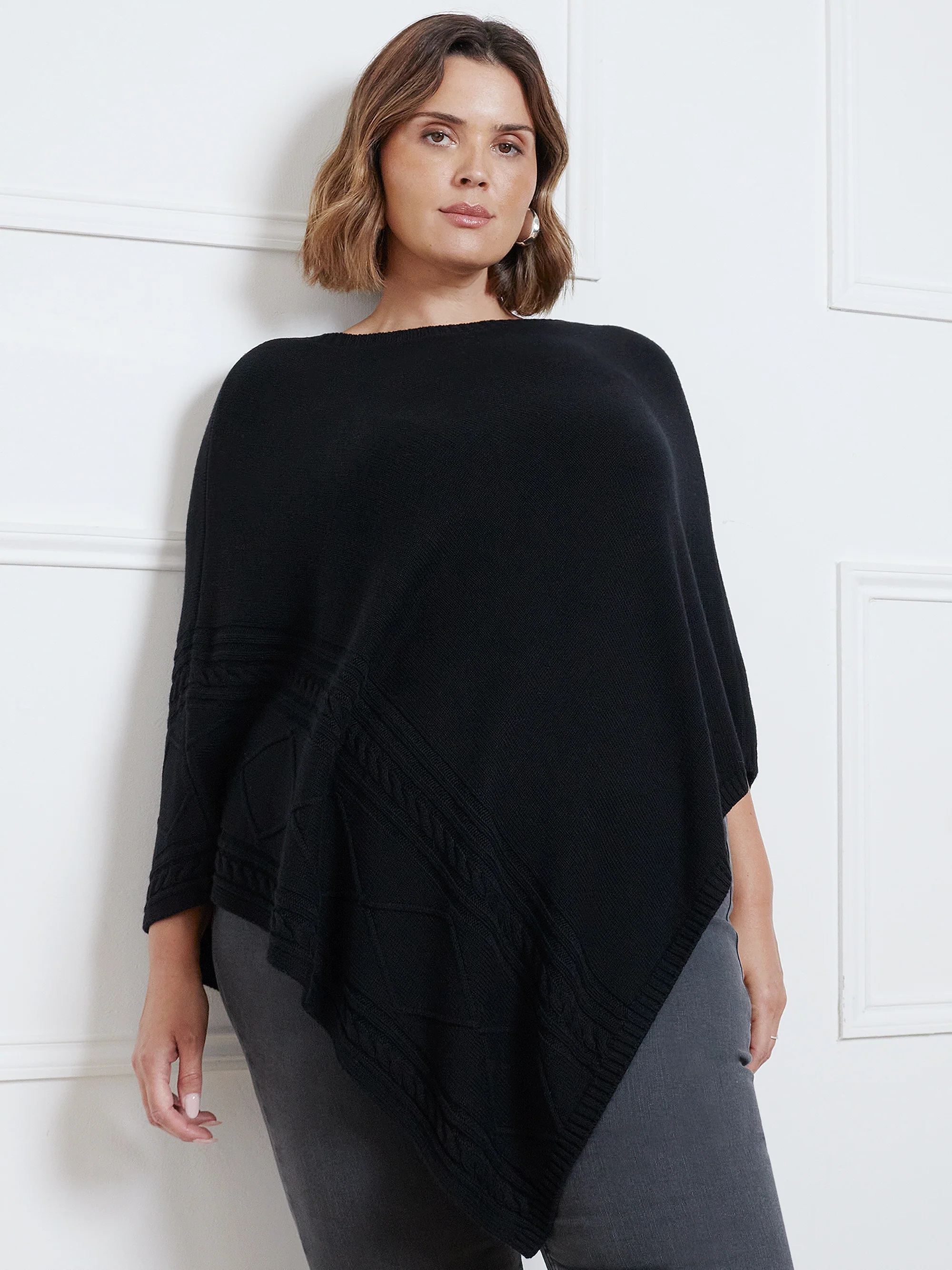 Black Cable Detail Poncho - Image 5