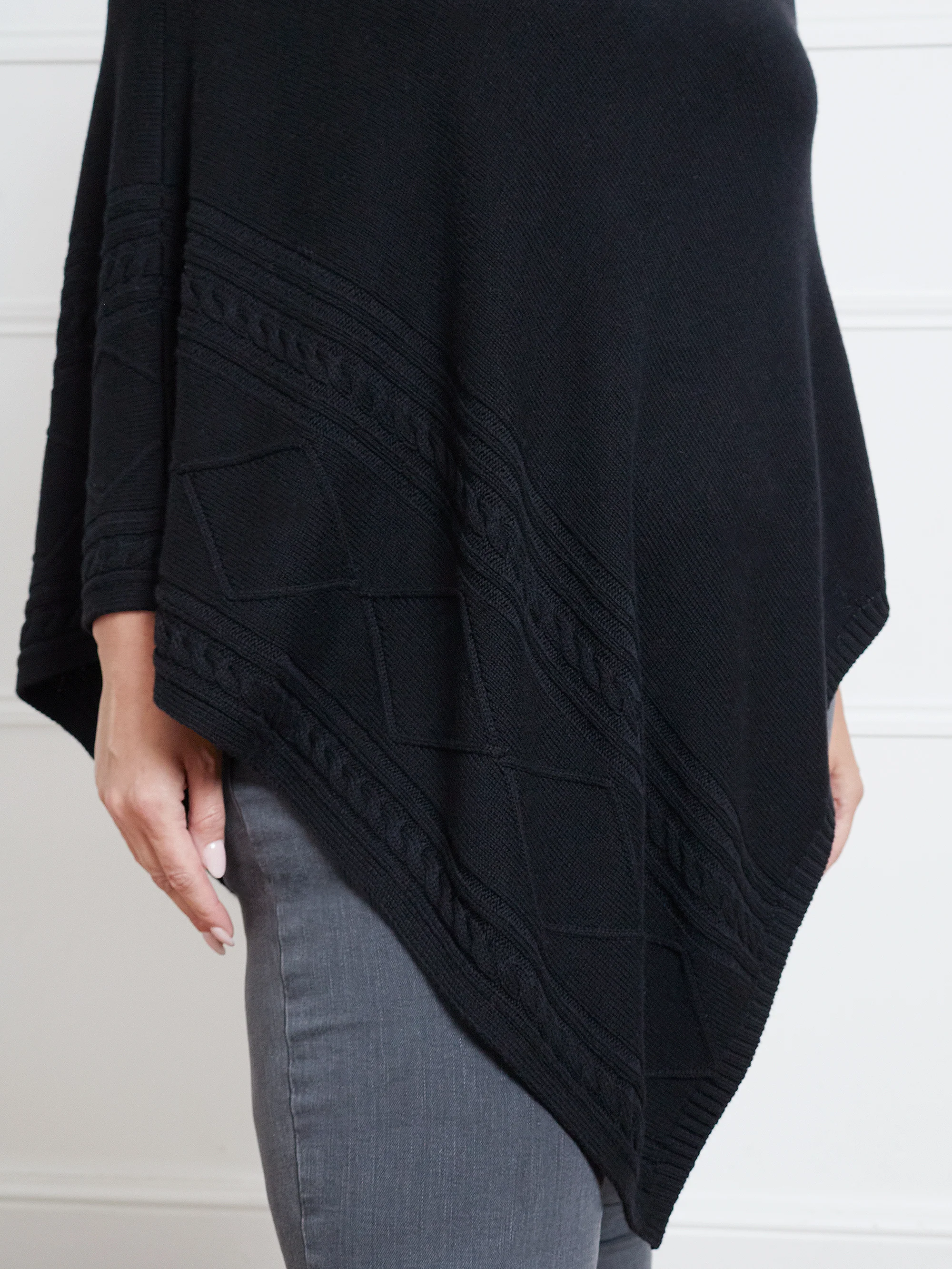 Black Cable Detail Poncho - Image 6