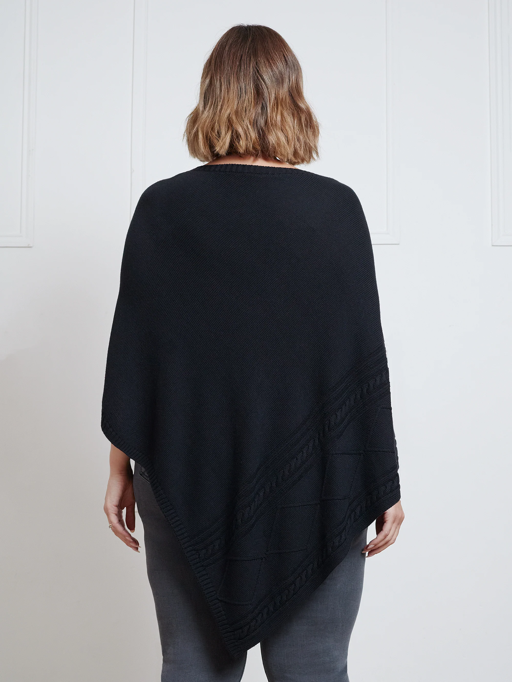 Black Cable Detail Poncho - Image 7