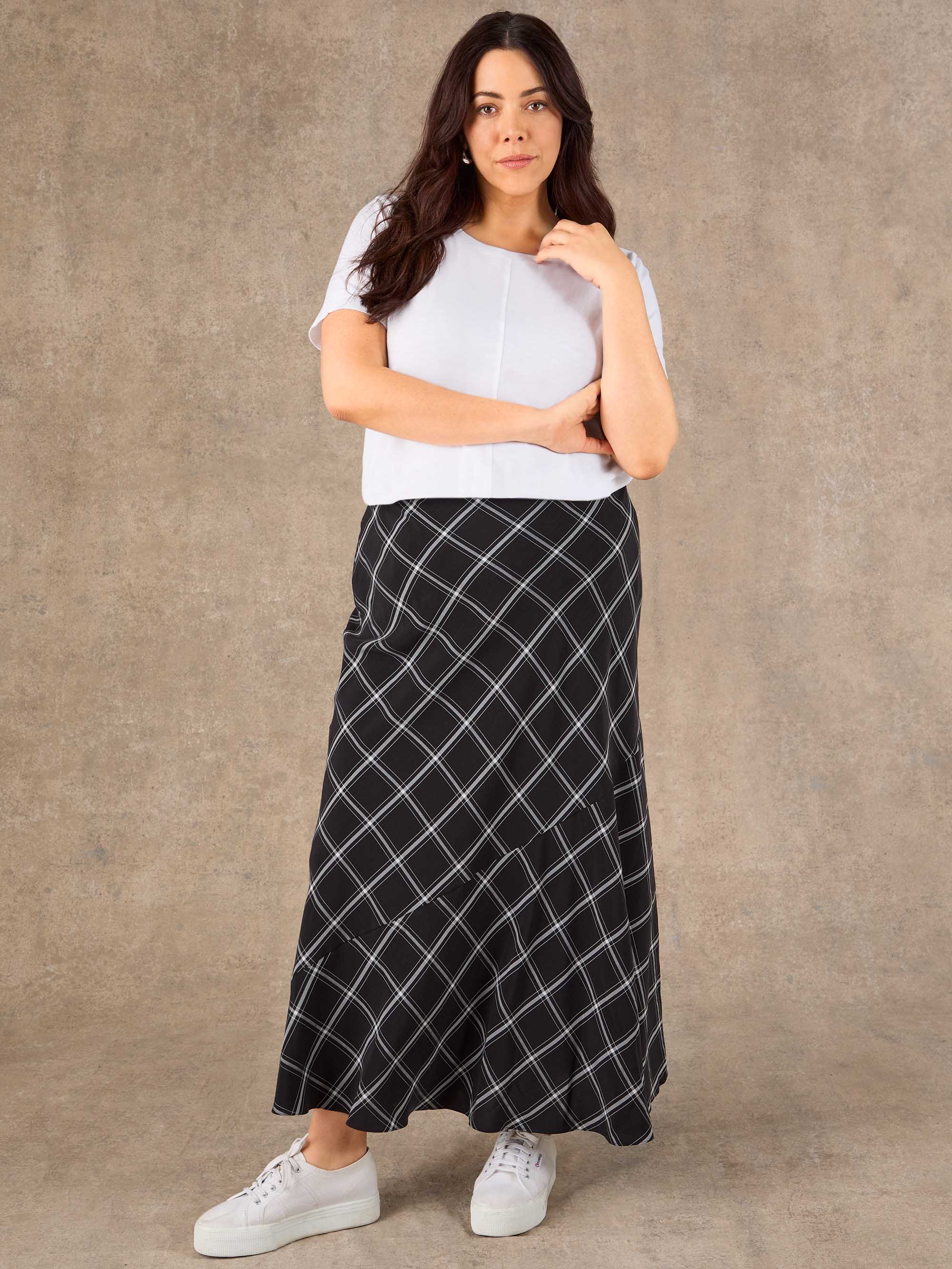 Black Check Bias Cut Flared Midaxi Skirt - Image 4