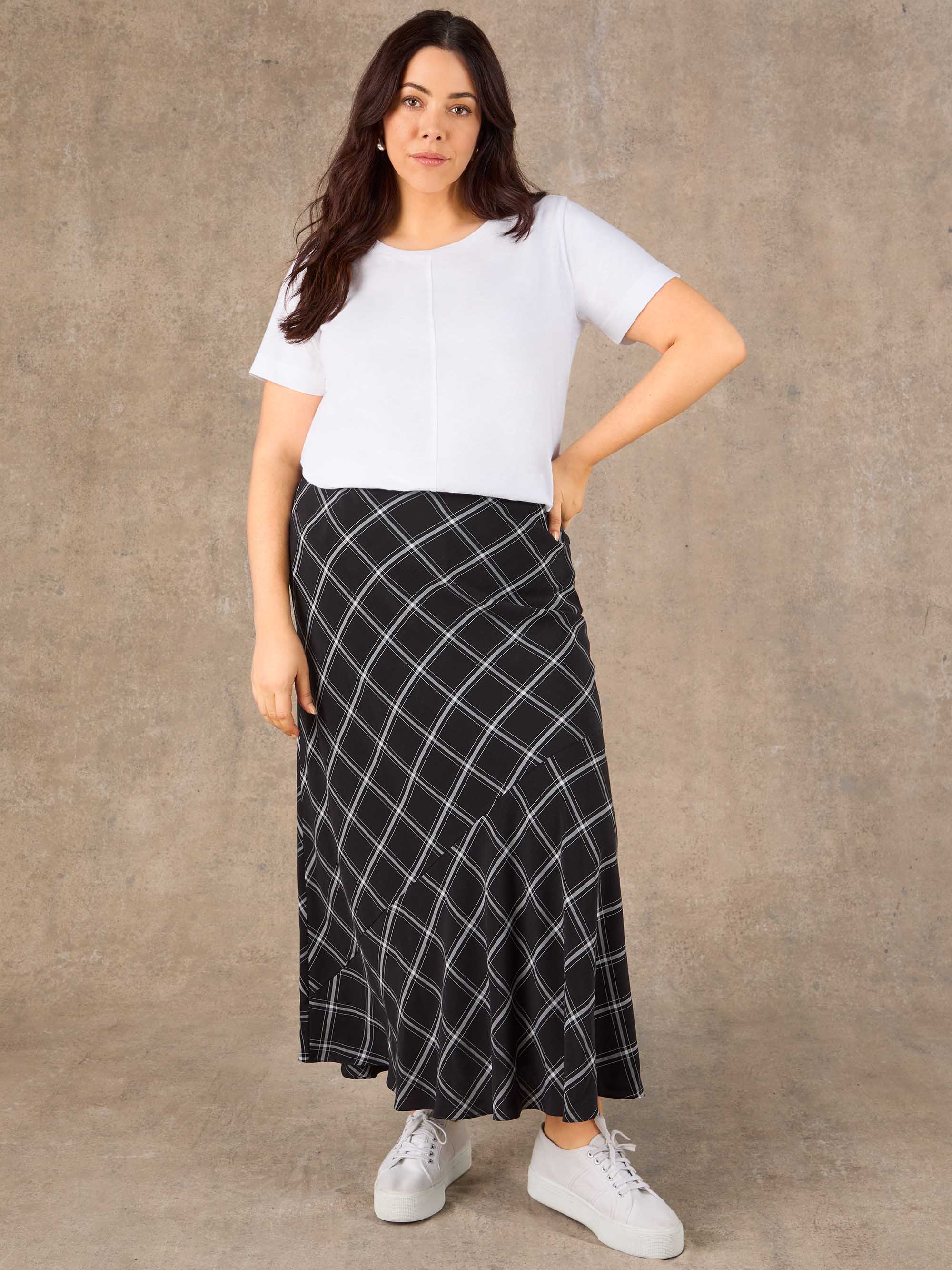 Black Check Bias Cut Flared Midaxi Skirt - Image 5
