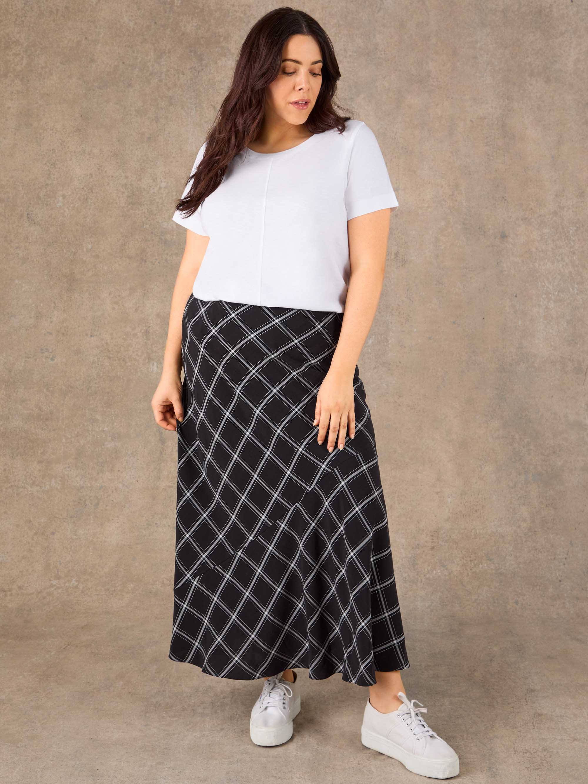 Black Check Bias Cut Flared Midaxi Skirt - Image 6