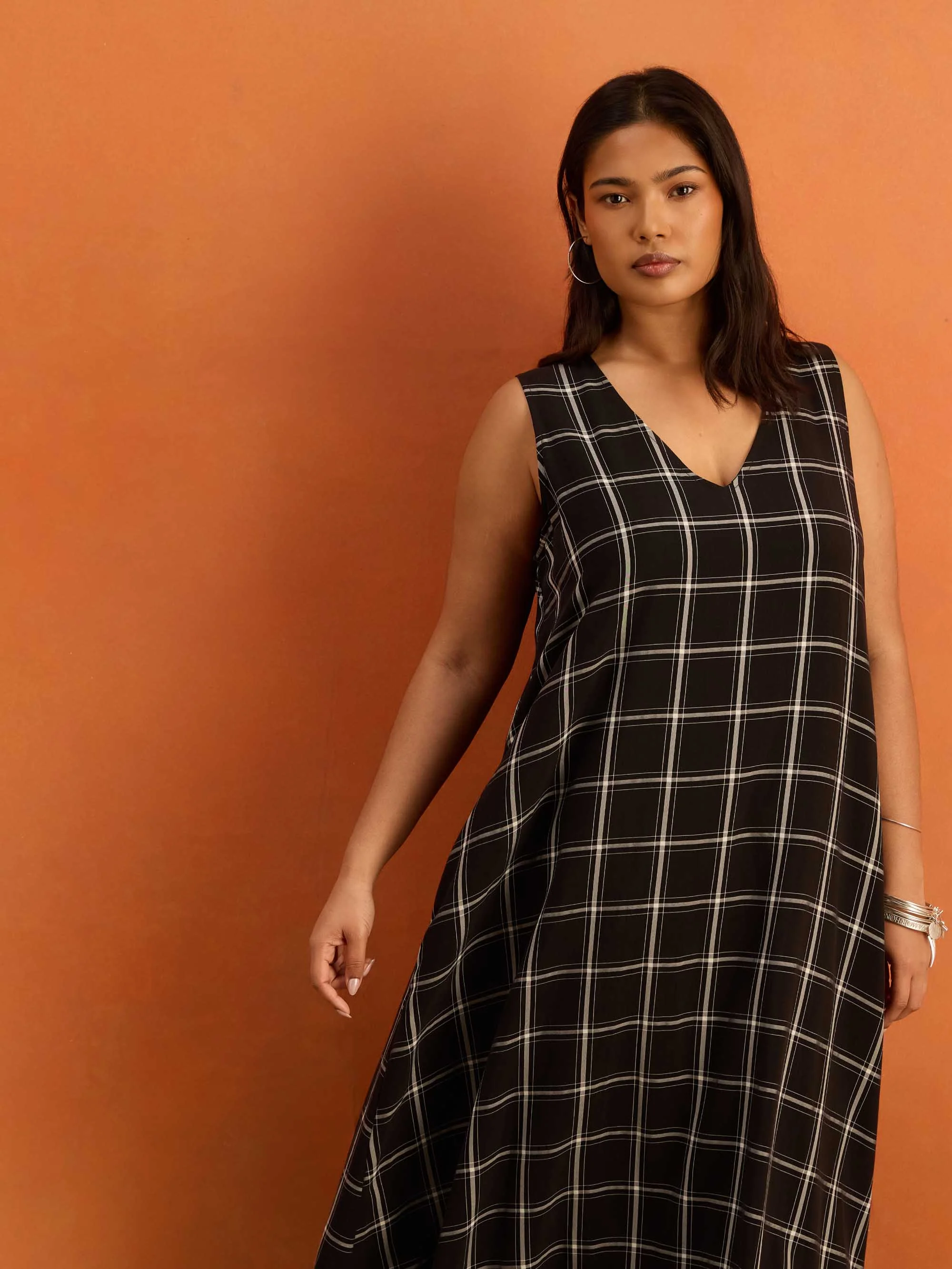 Black Check V Neck Maxi Dress - Image 6